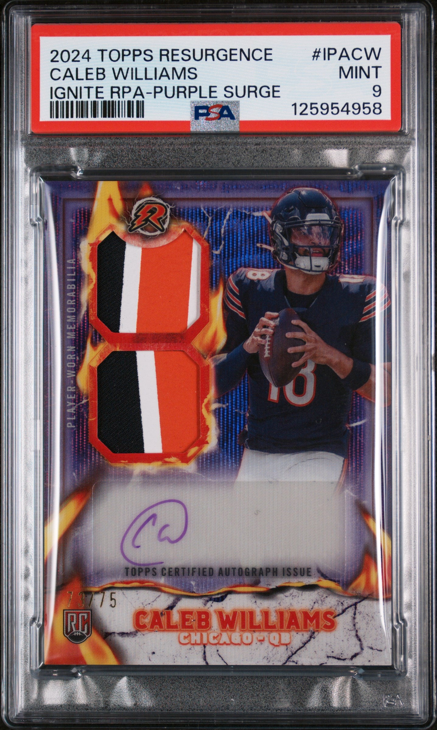 2024 Topps Resurgence Ignite Rookie Patch Autographs Purple Surge Caleb Williams #IPACW /75 PSA 9