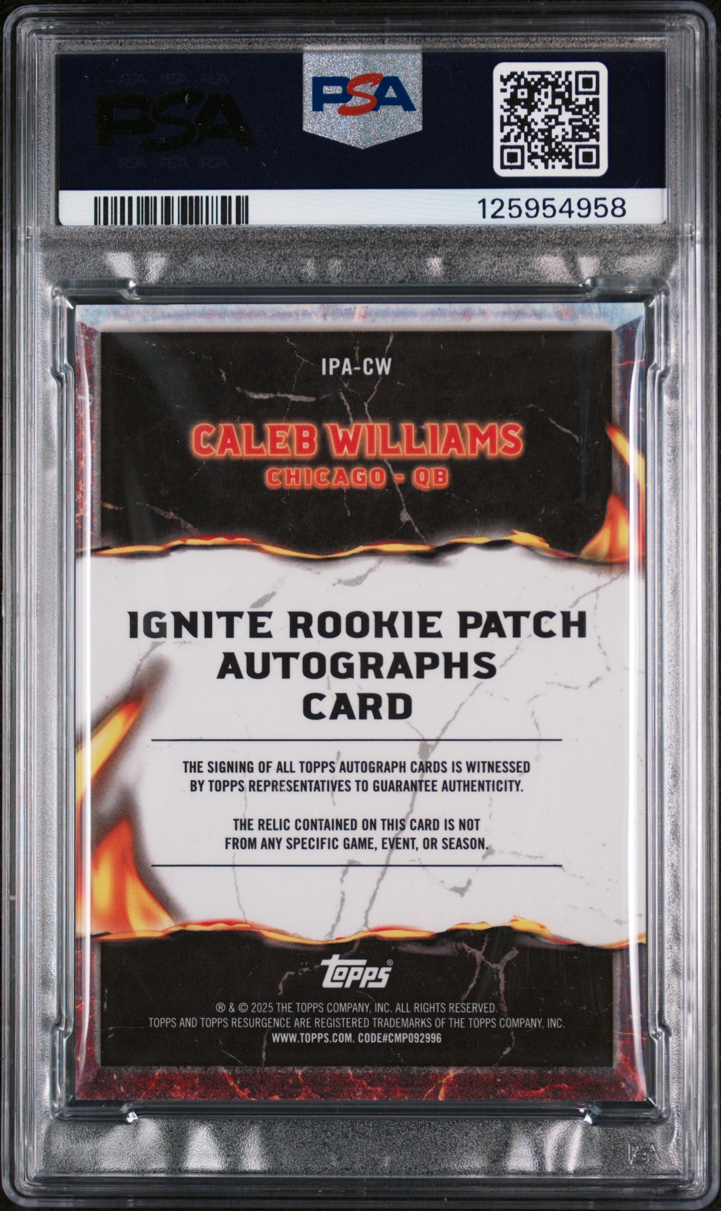 2024 Topps Resurgence Ignite Rookie Patch Autographs Purple Surge Caleb Williams #IPACW /75 PSA 9