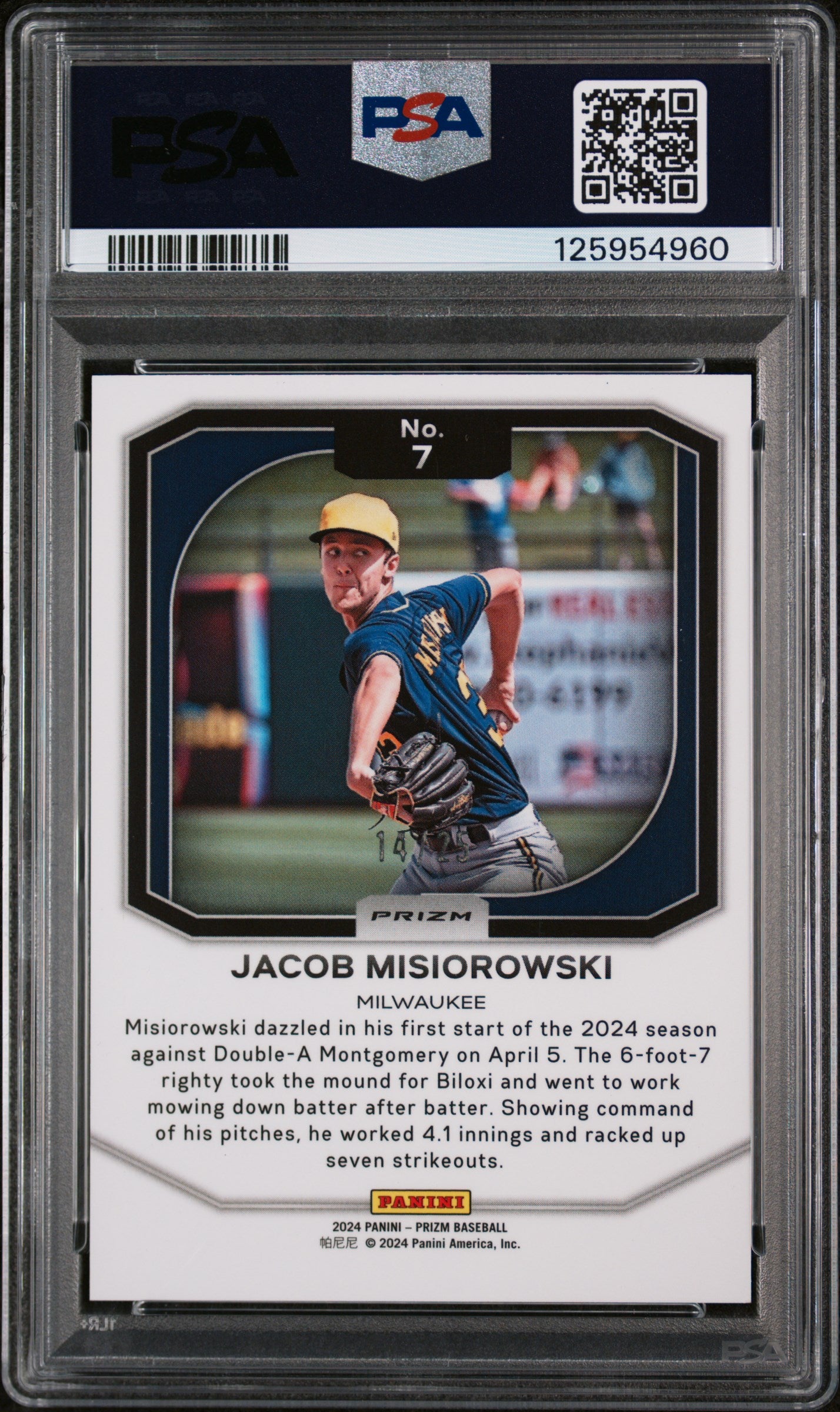2024 Panini Prizm Top Tier Mojo Prizm Jacob Misiorowski #7 PSA 9