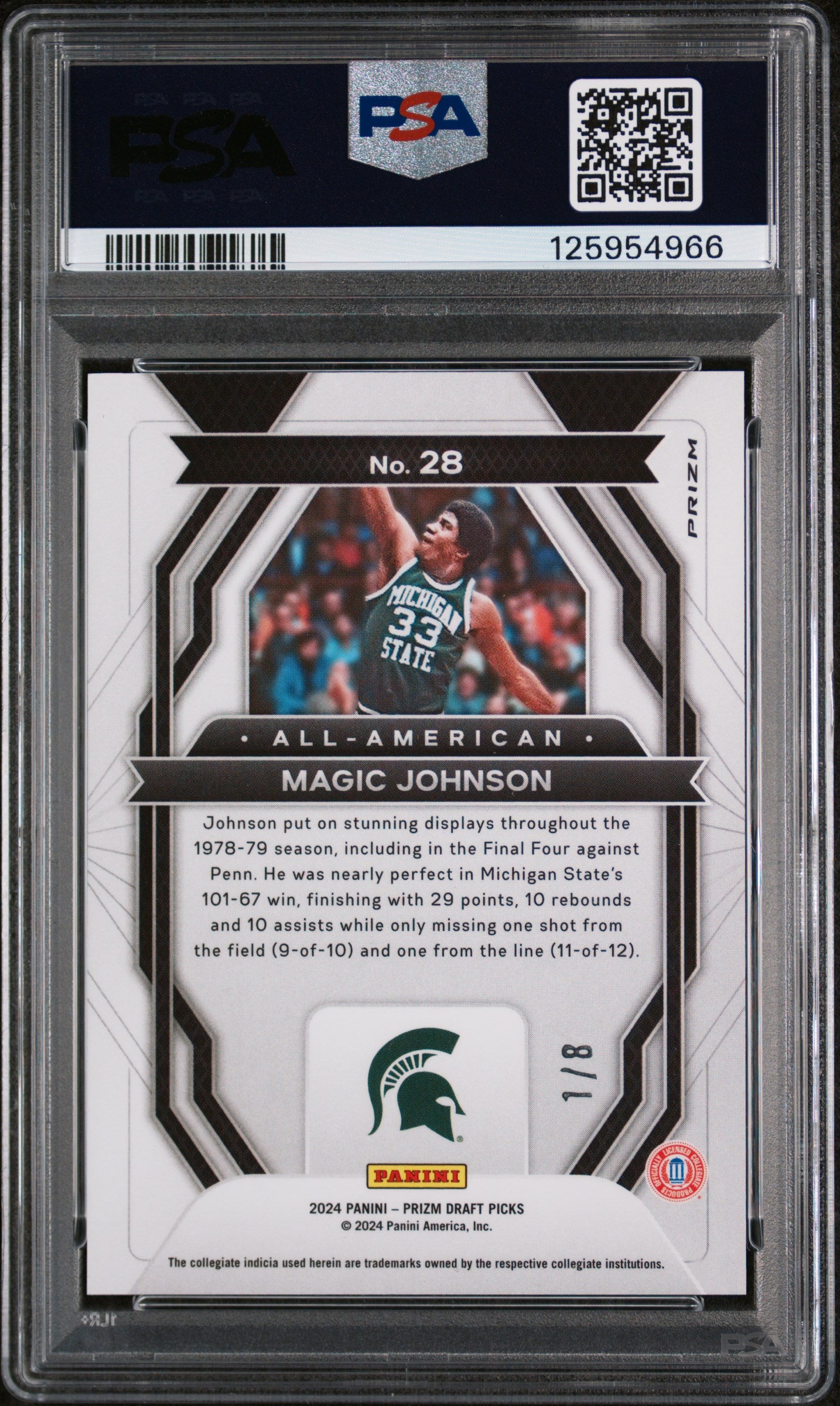 2024 Panini Prizm Draft Picks All-American Green Scope Magic Johnson #28 /8 PSA 9