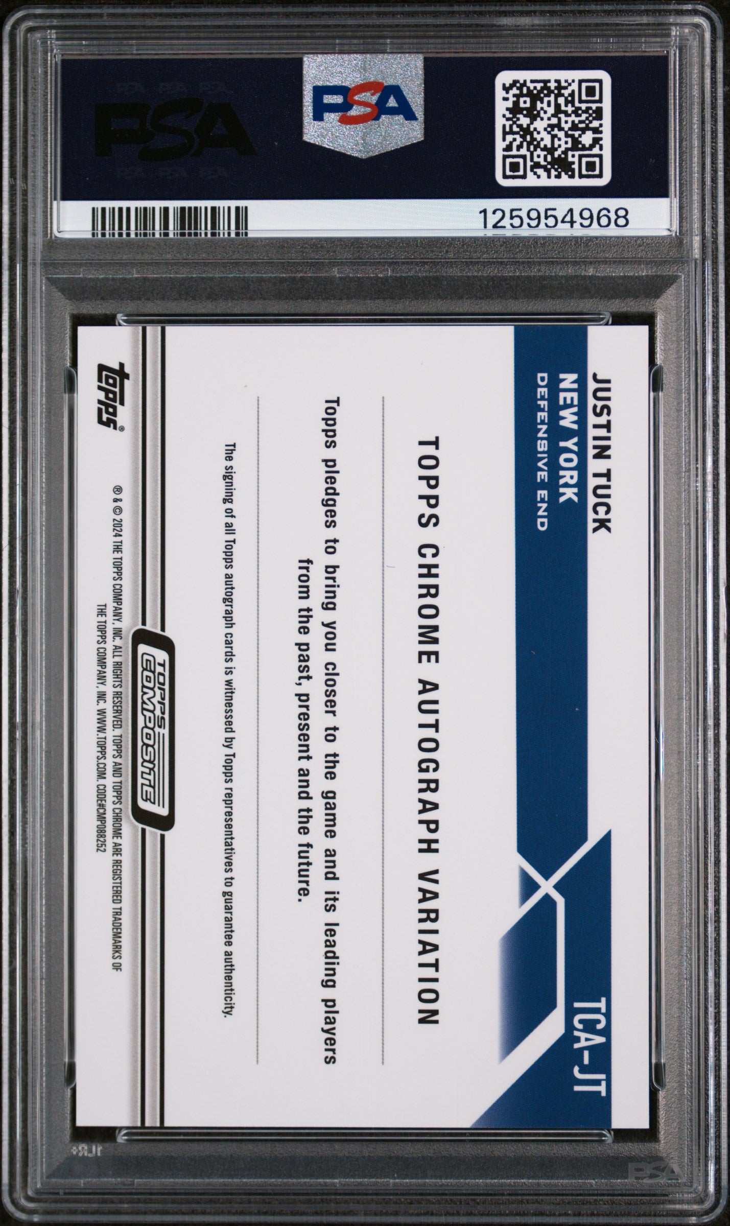 2023 Topps Composite Topps Chrome Autographs Green Geometric Justin Tuck #TCAJT /99 PSA 8