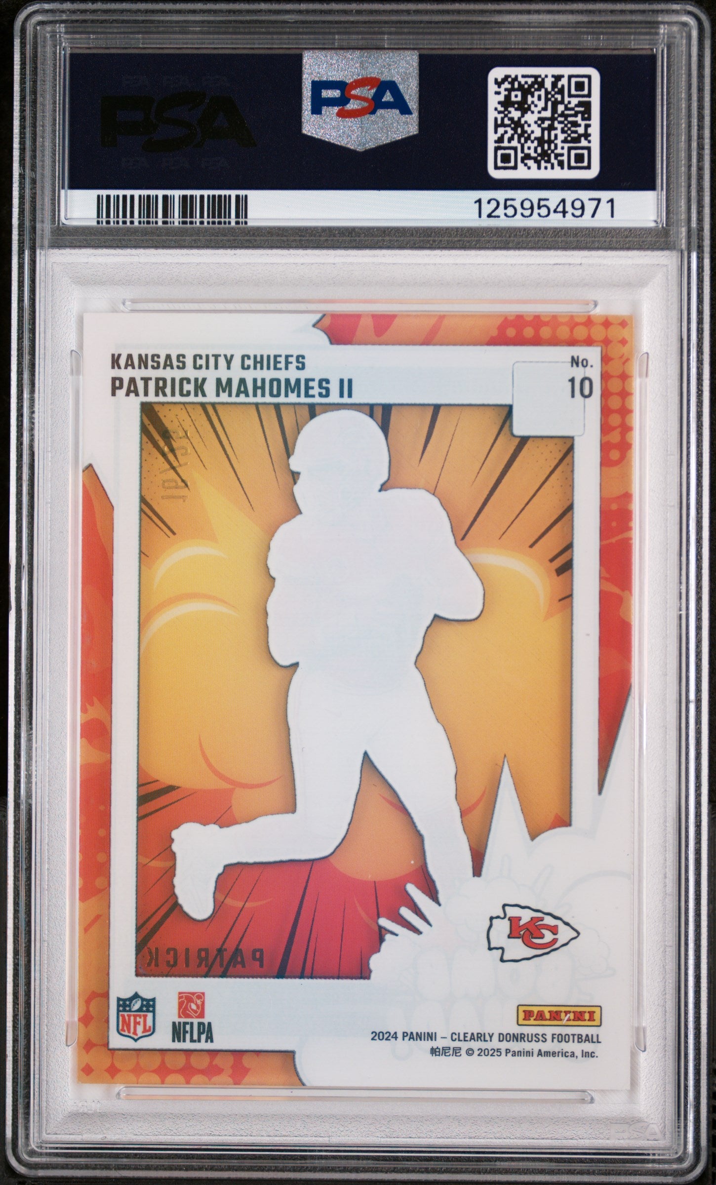 2024 Panini Clearly Donruss Clearly Bomb Squad Green Patrick Mahomes II #10 /49 PSA 9