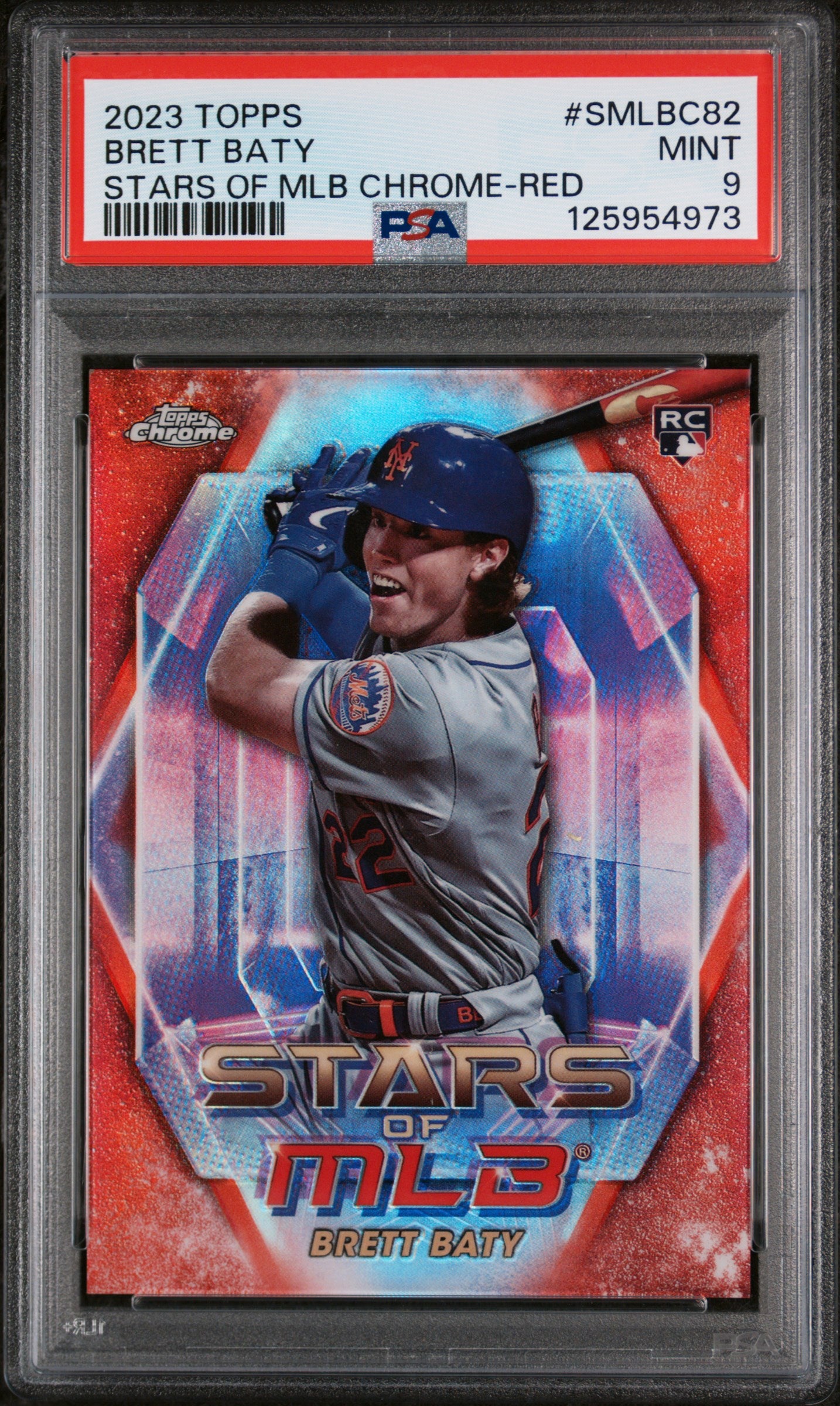 2023 Topps Stars of the MLB Chrome Stars of MLB Chrome-Red Brett Baty #SMLBC82 /75 PSA 9