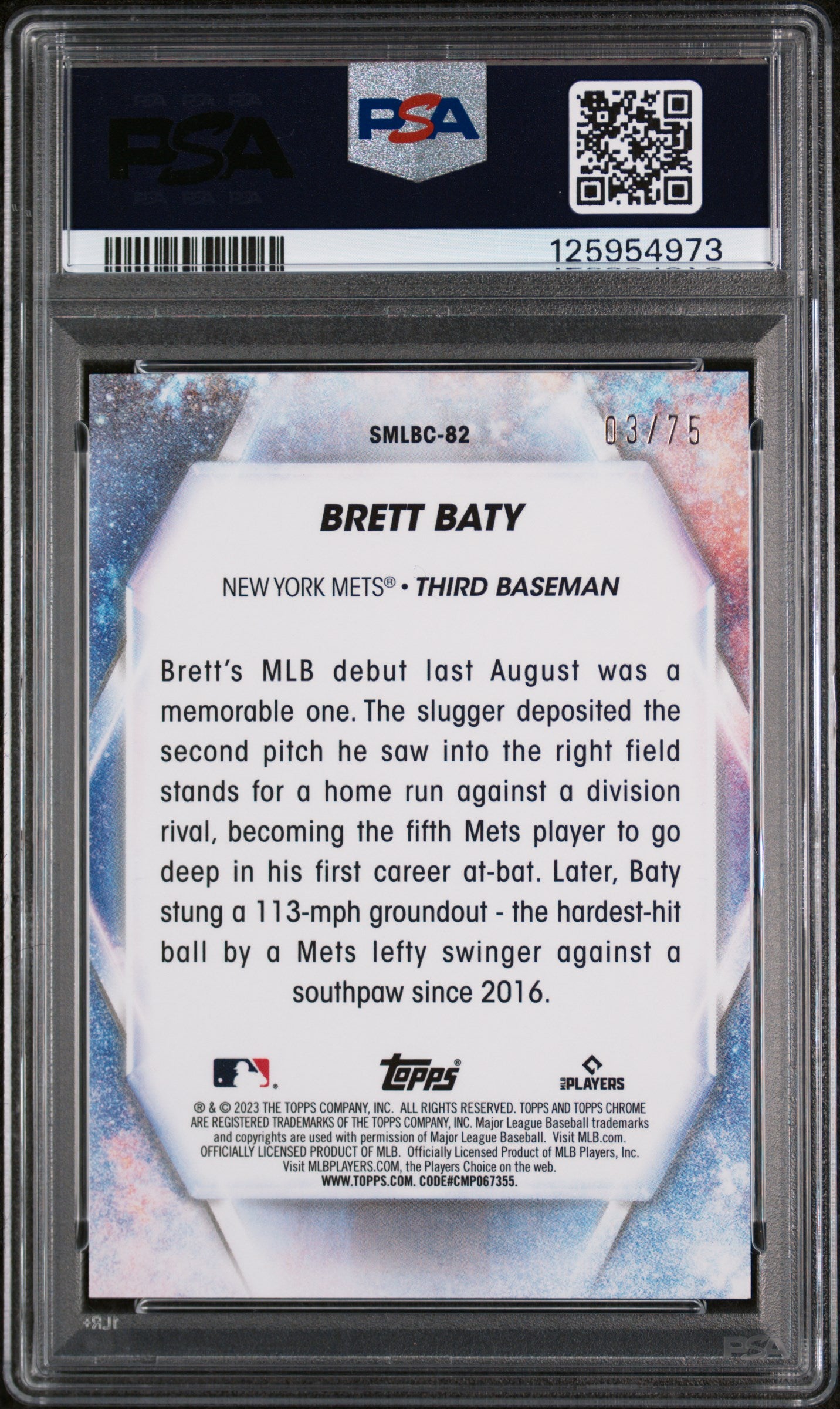 2023 Topps Stars of the MLB Chrome Stars of MLB Chrome-Red Brett Baty #SMLBC82 /75 PSA 9