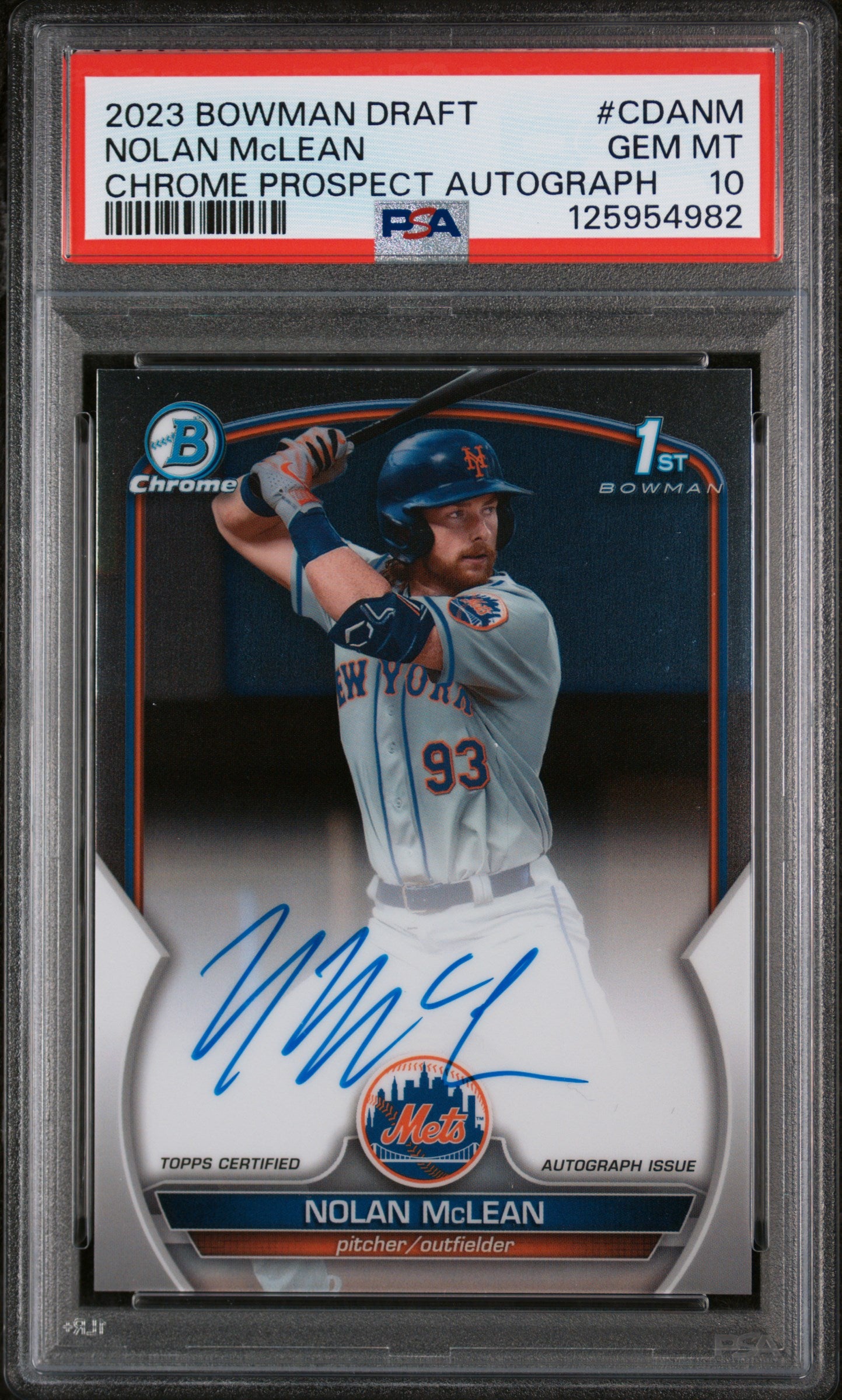 2023 Bowman Draft Chrome Autograph Nolan Mclean #CDANM PSA 10