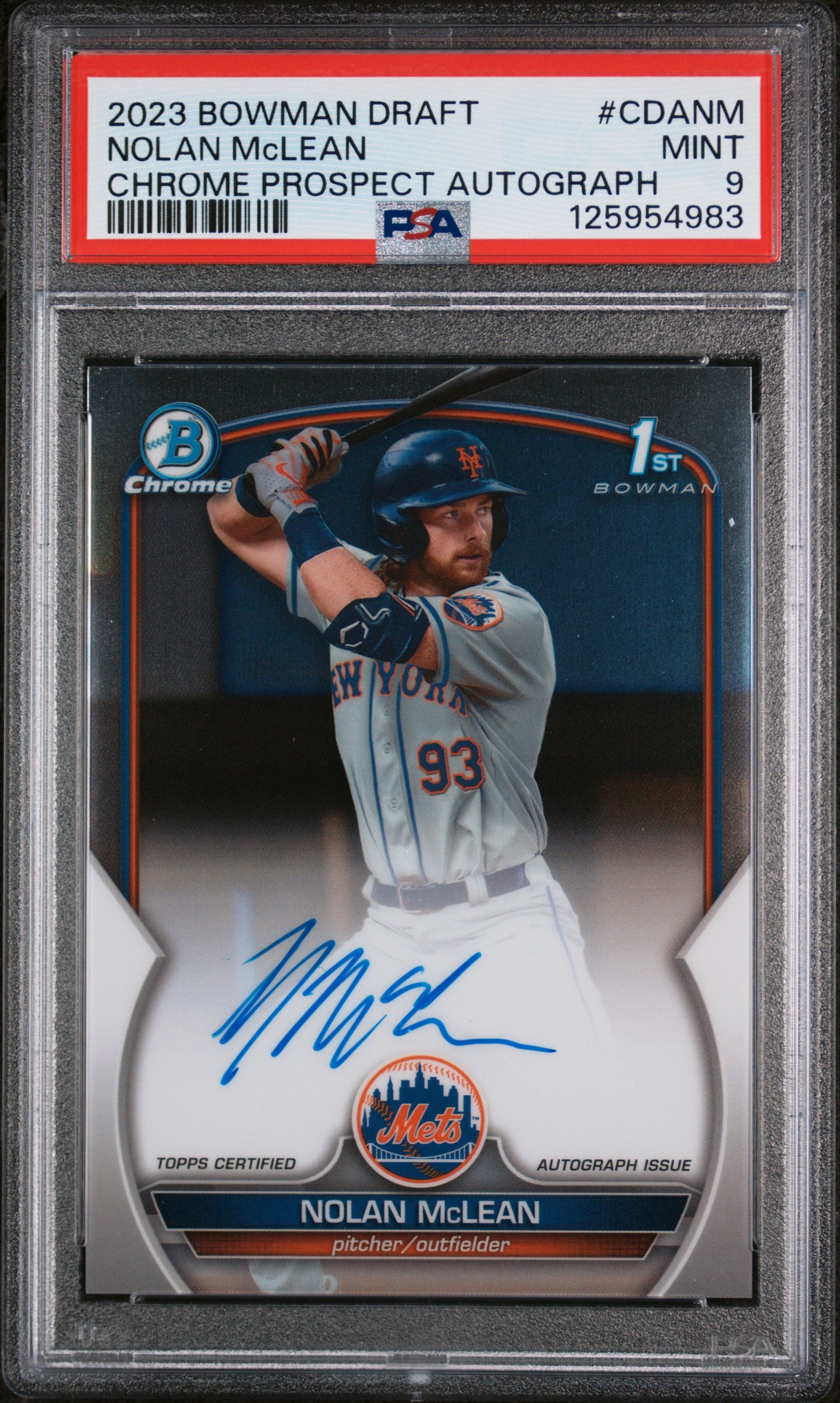 2023 Bowman Draft Chrome Autograph Nolan Mclean #CDANM PSA 9