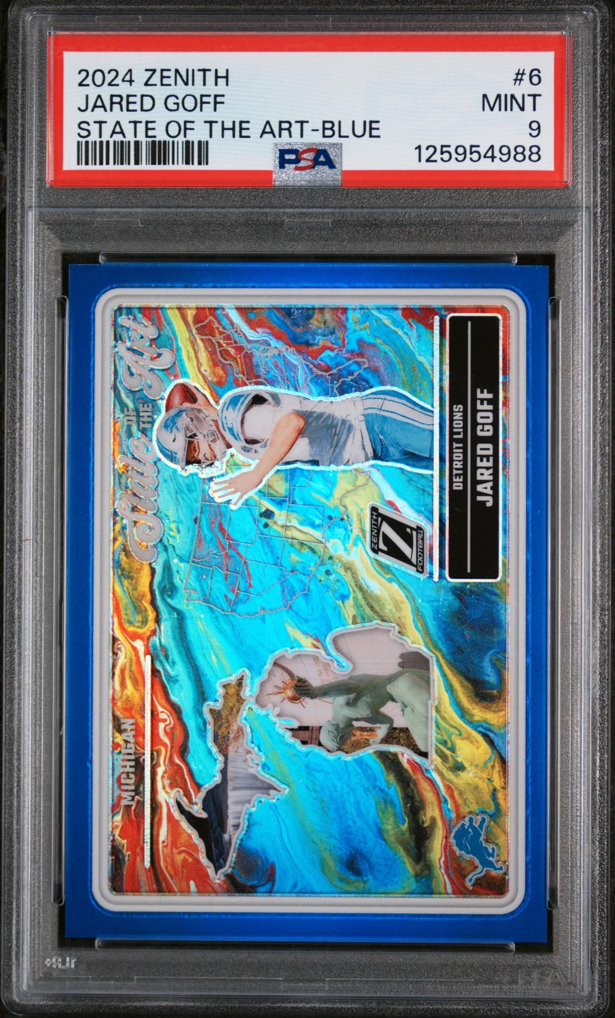 2024 Panini Zenith State of the Art Blue Jared Goff #6 /45 PSA 9