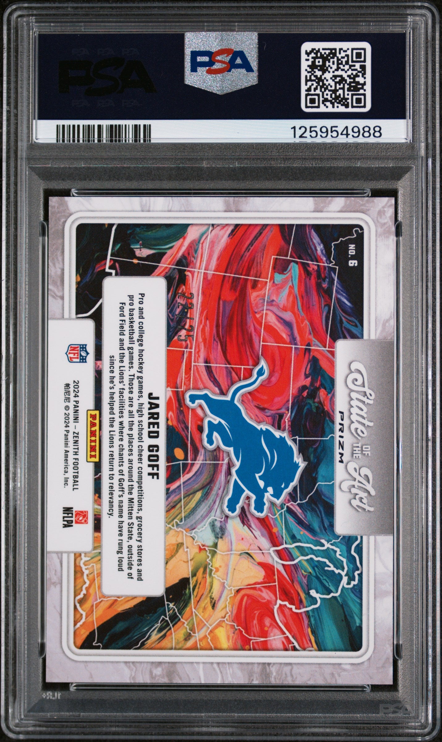 2024 Panini Zenith State of the Art Blue Jared Goff #6 /45 PSA 9