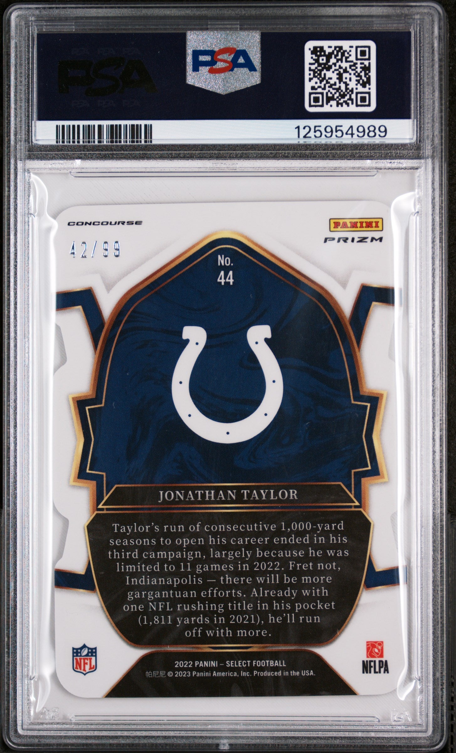 2022 Panini Select Prizm White Jonathan Taylor #44 /99 PSA 10