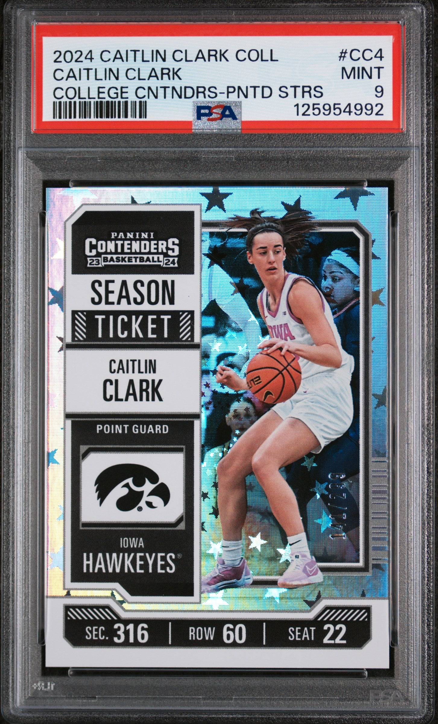 2024 Panini Caitlin Clark Collection College Contenders College Cntndrs-Pntd Strs Caitlin Clark #CC4 PSA 9
