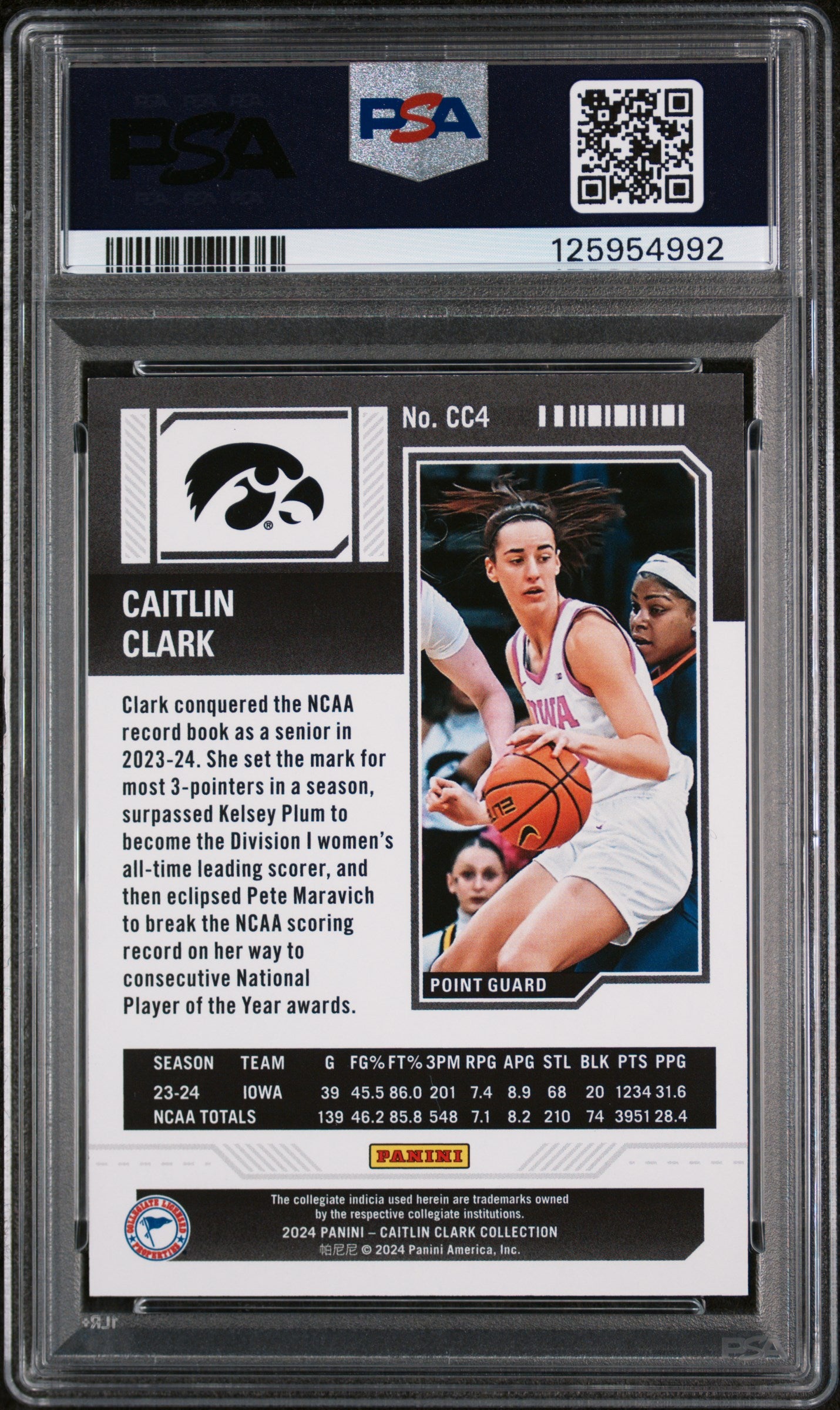 2024 Panini Caitlin Clark Collection College Contenders College Cntndrs-Pntd Strs Caitlin Clark #CC4 PSA 9
