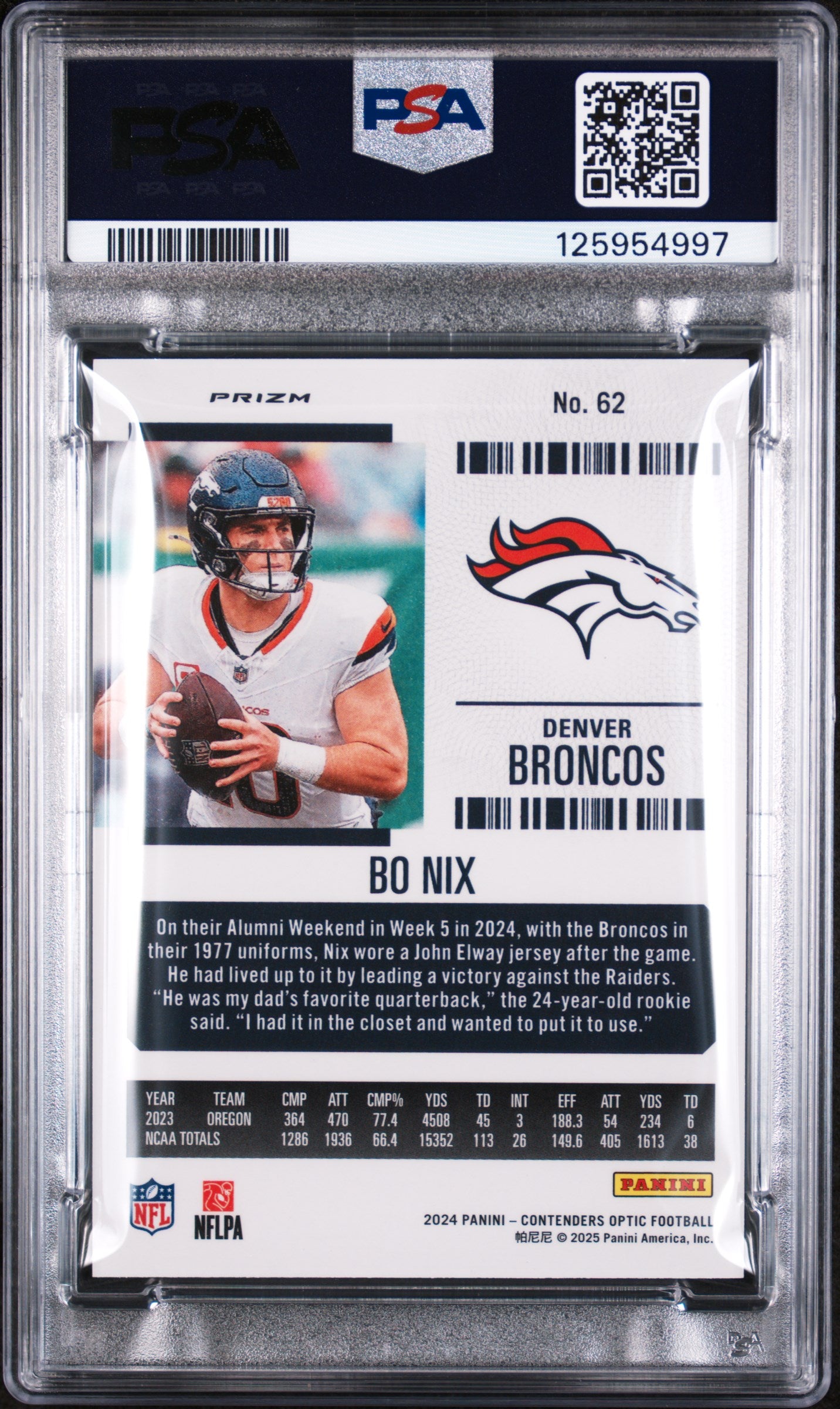 2024 Panini Contenders Optic Silver Bo Nix #62 PSA 9