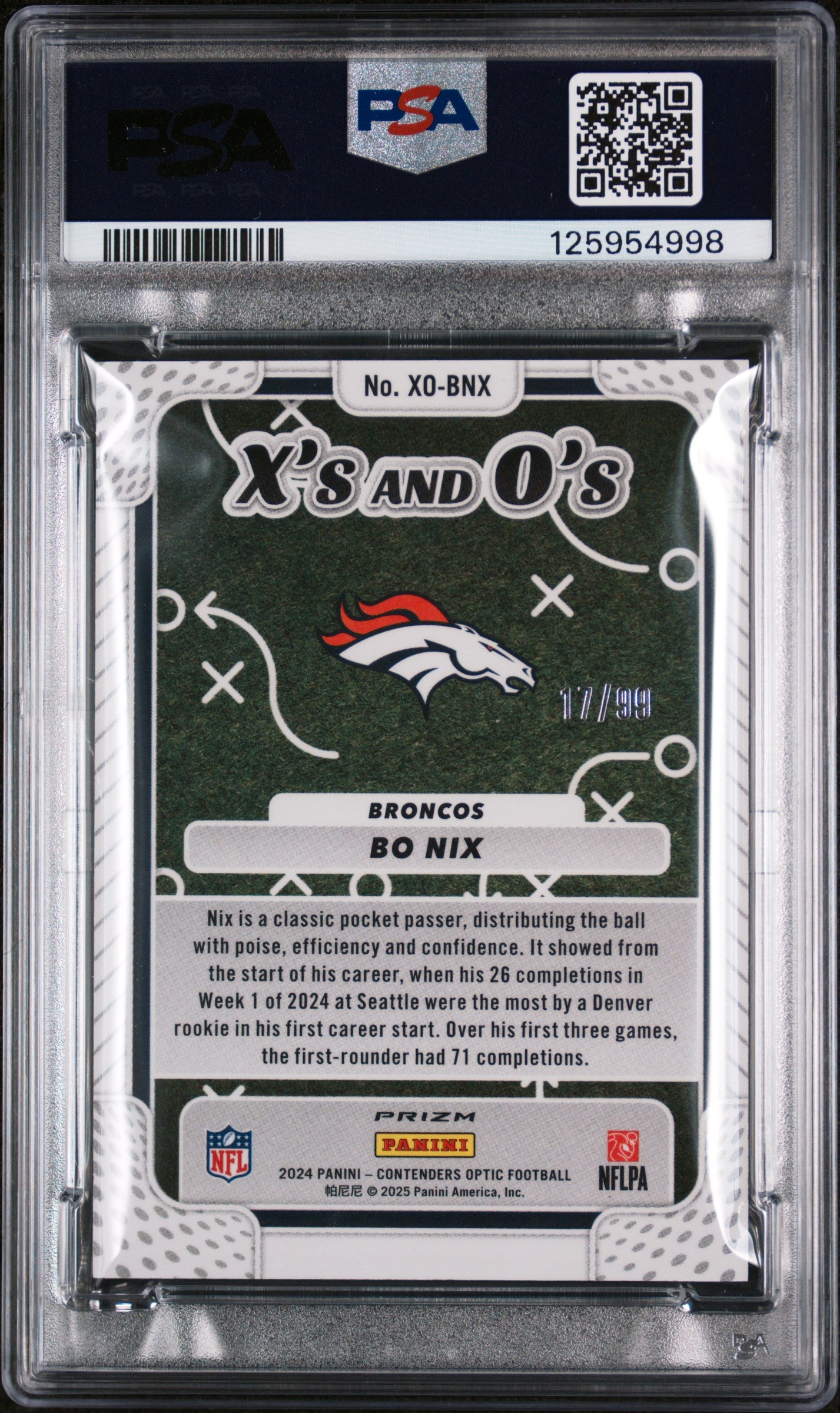 2024 Panini Contenders Optic X's and O's Blue Bo Nix #XOBNX /99 PSA 10