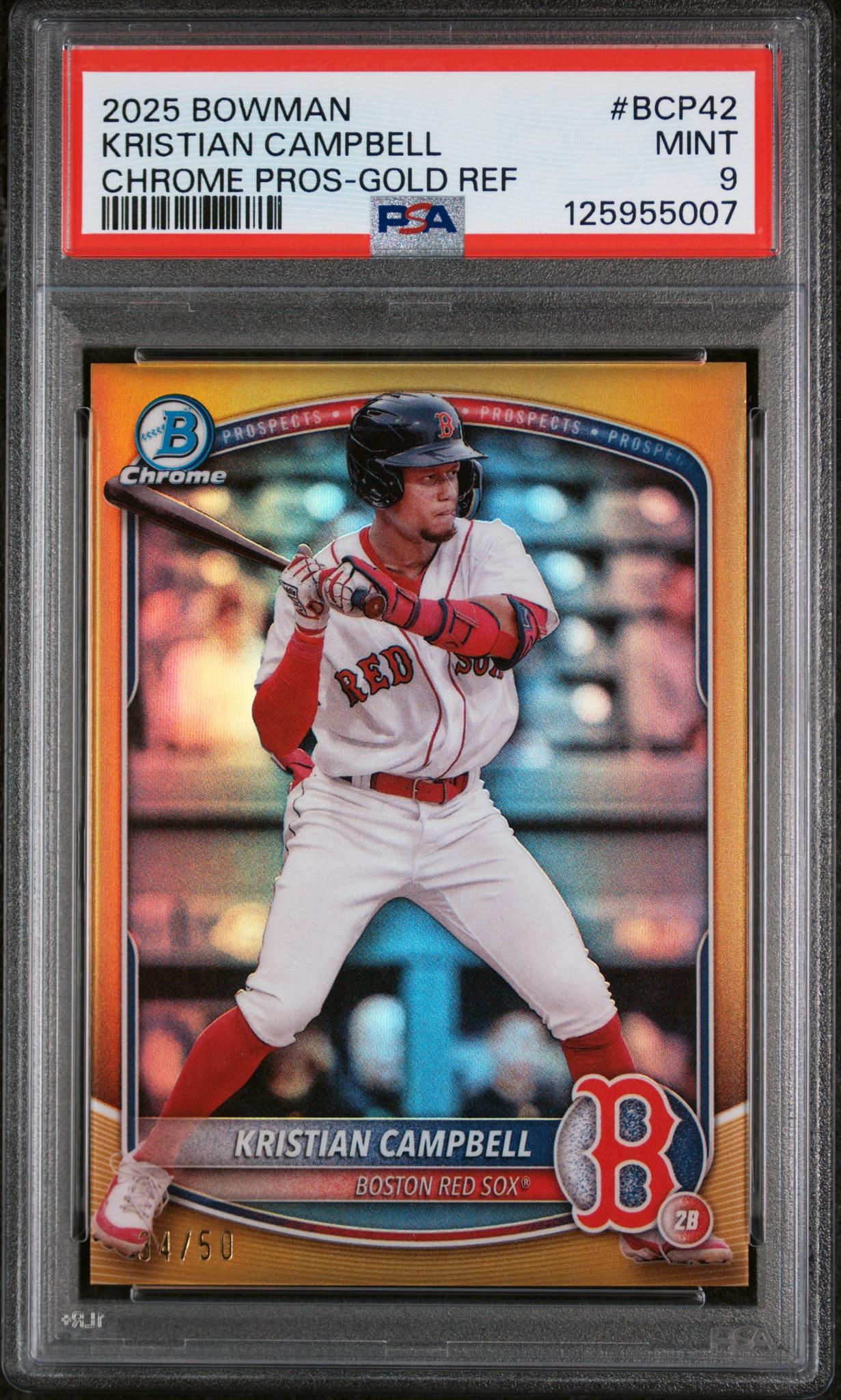 2025 Bowman Chrome Prospect Gold Refractor Kristian Campbell #BCP42 /50 PSA 9