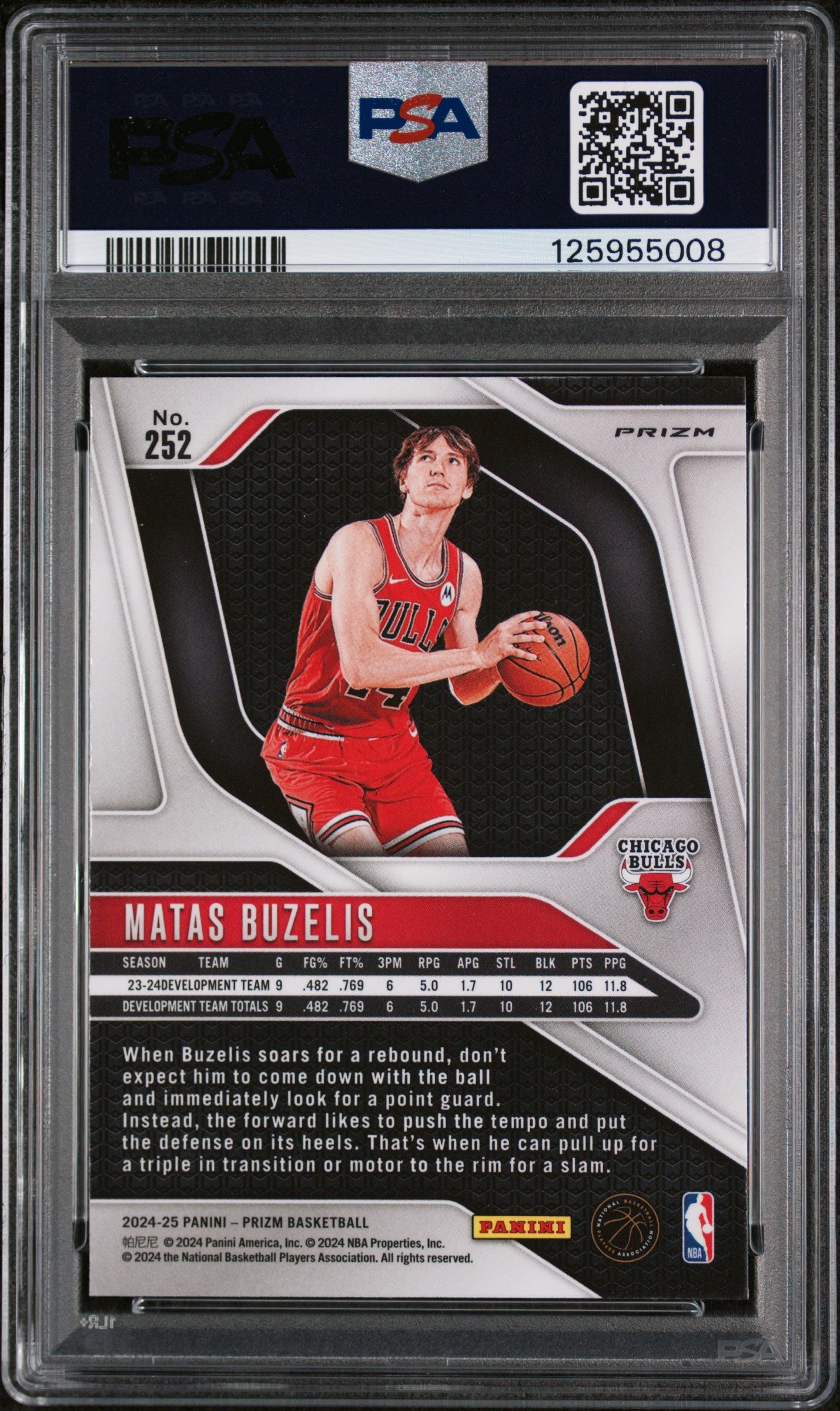2024 Panini Prizm Silver Prizm Matas Buzelis #252 PSA 9