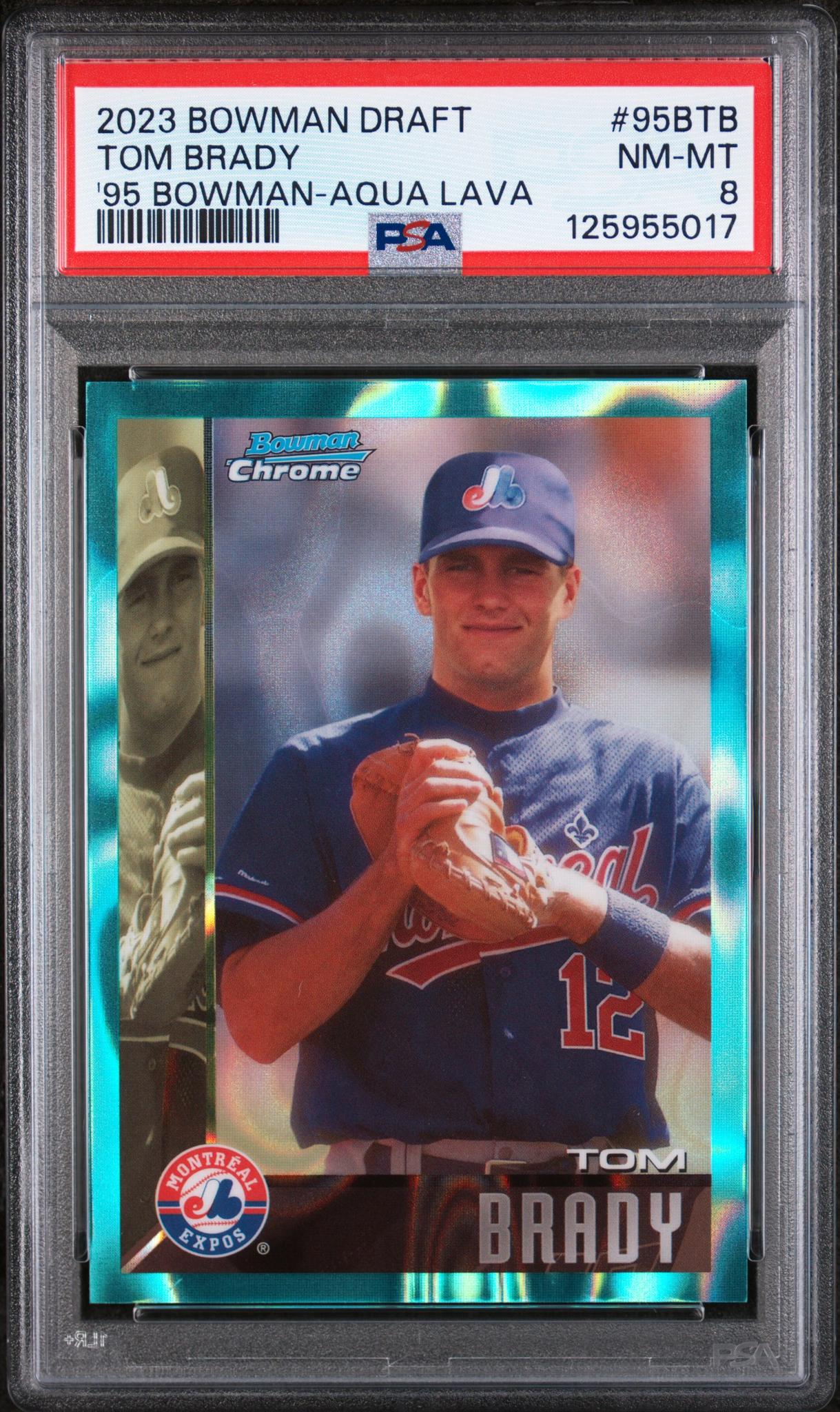2023 Bowman Draft '95 Dream Draft Picks Tom Brady Aqua Lava Refractor Tom Brady #95BTB /199 PSA 8