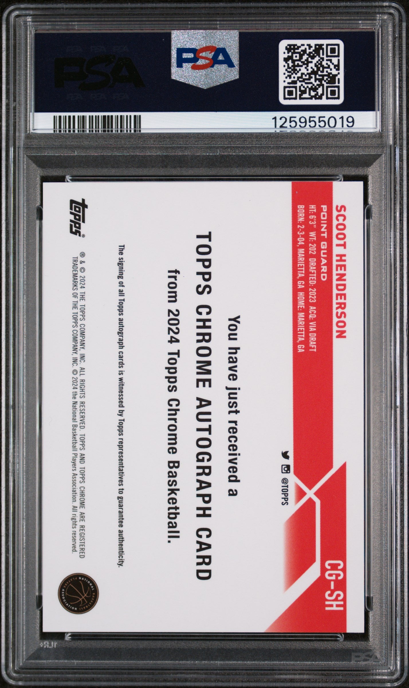 2023 Topps Chrome Sapphire Edition Topps Chrome Autographs Chrome Autograph-Orange Scoot Henderson #CGSH /25 PSA 9