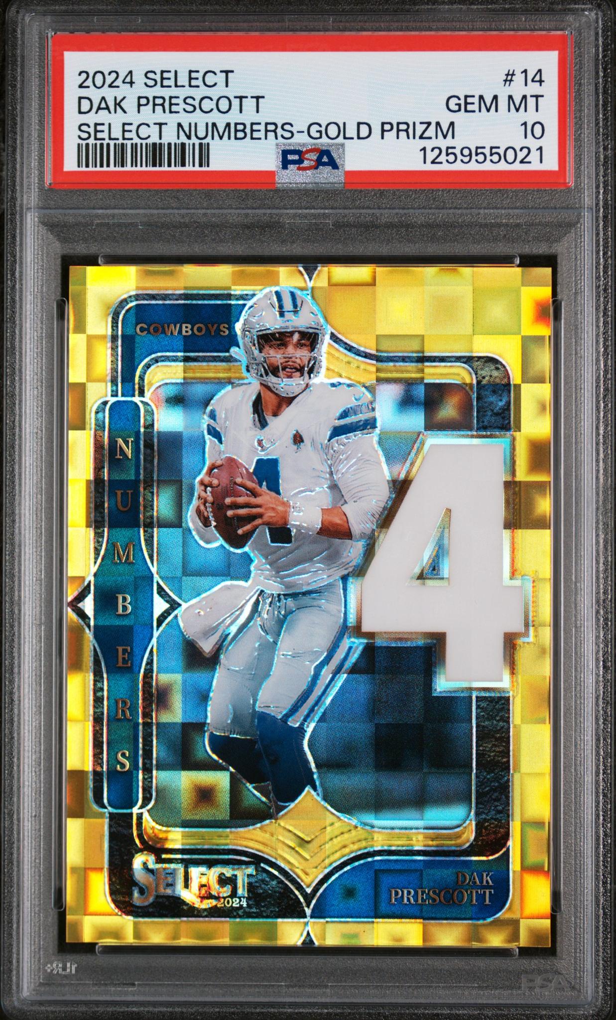 2024 Panini Select Select Numbers Gold Prizm Dak Prescott #14 /10 PSA 10