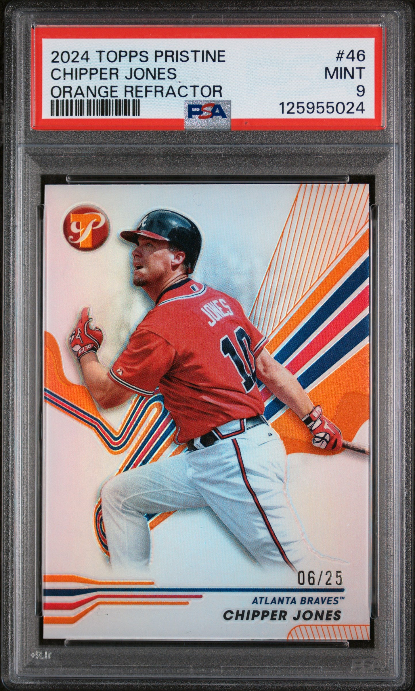 2024 Topps Pristine Orange Refractor Chipper Jones #46 /25 PSA 9
