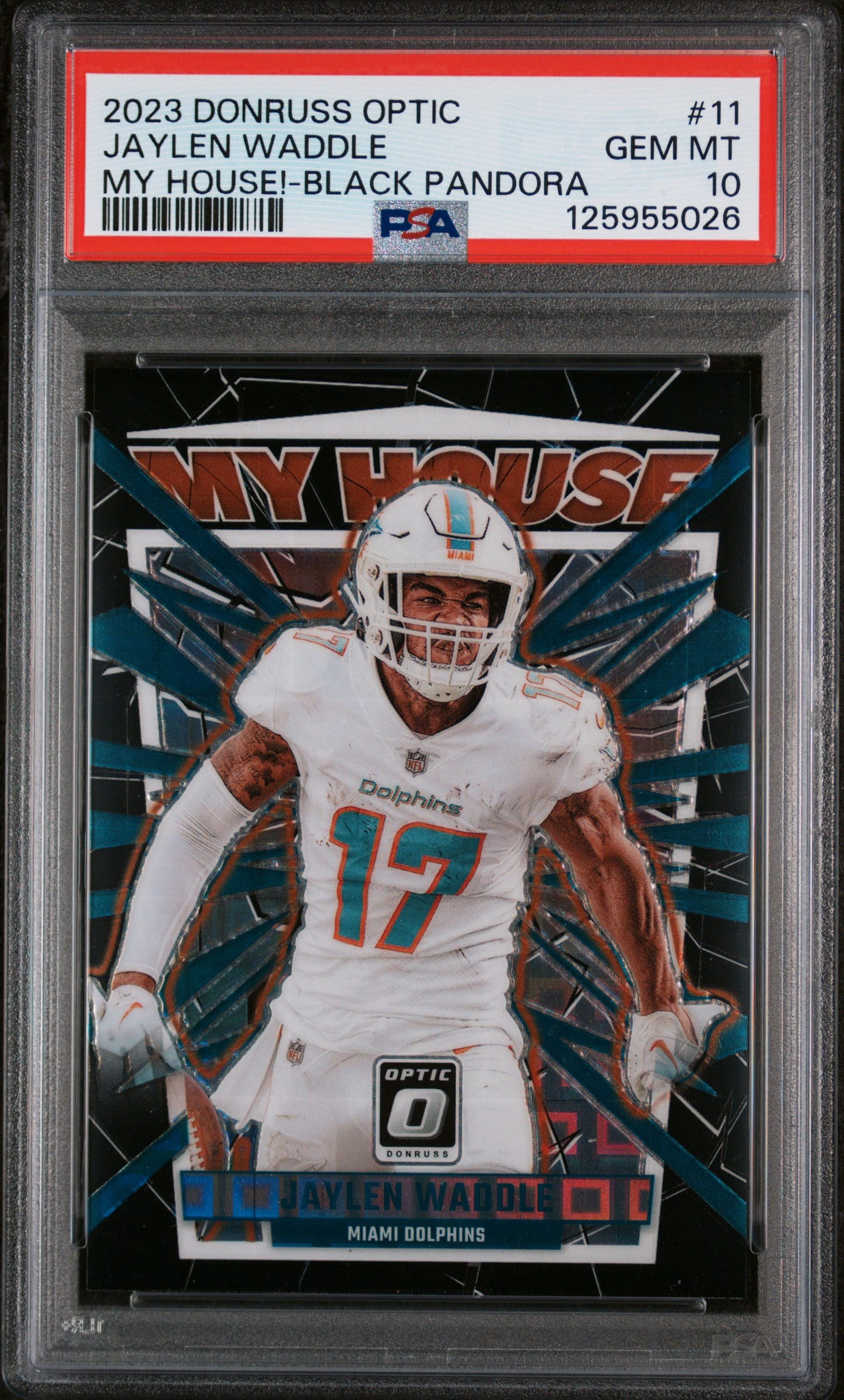 2023 Panini Donruss Optic My House! Black Pandora Jaylen Waddle #11 /25 PSA 10