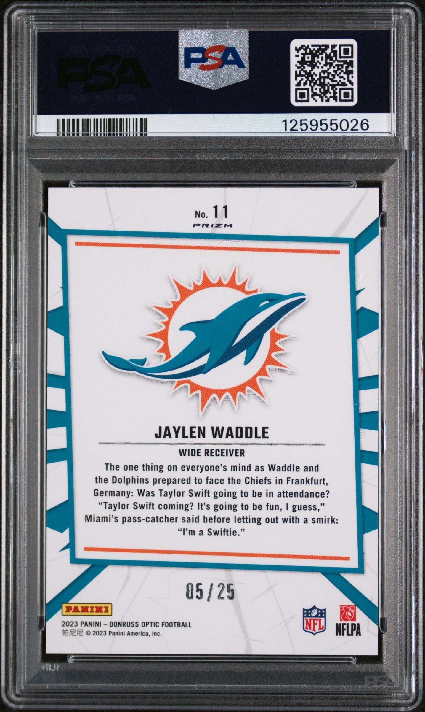 2023 Panini Donruss Optic My House! Black Pandora Jaylen Waddle #11 /25 PSA 10