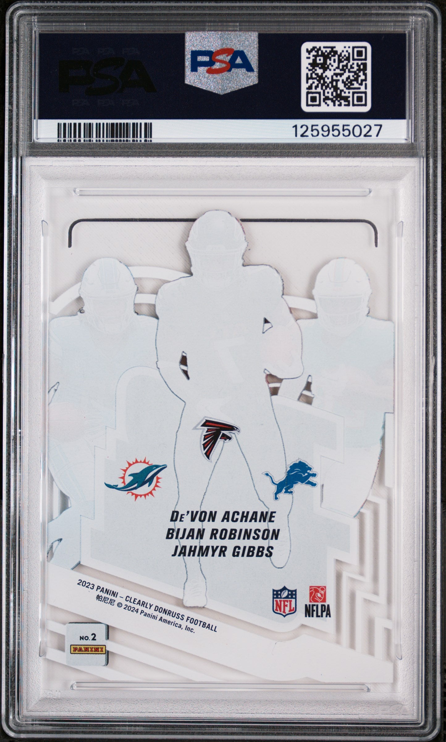 2023 Panini Clearly Donruss Rookie Special Gibbs/Robinson/Achane #2 PSA 10