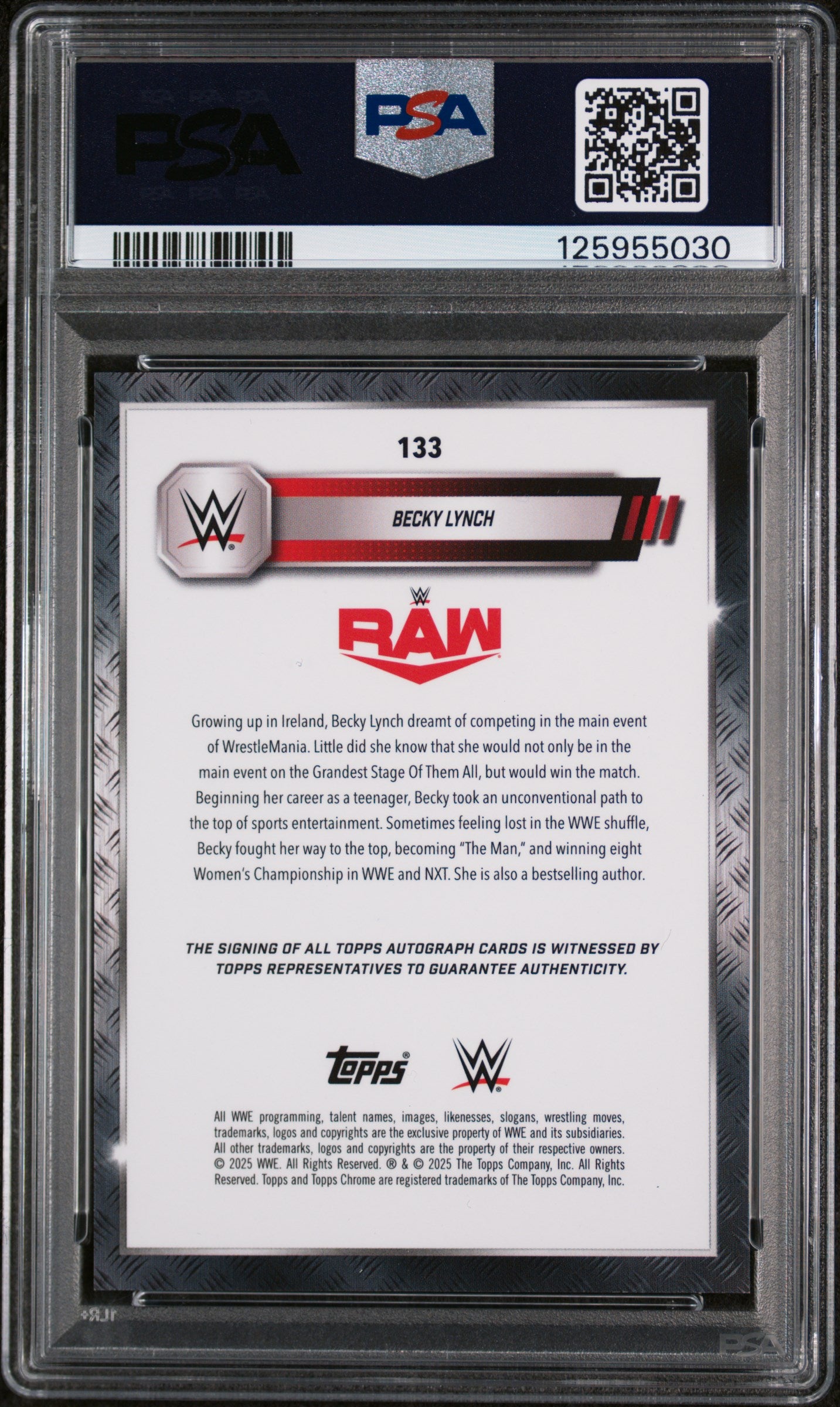 2025 Topps Chrome WWE Autograph-Orange Refractor Becky Lynch #133 /25 PSA 10