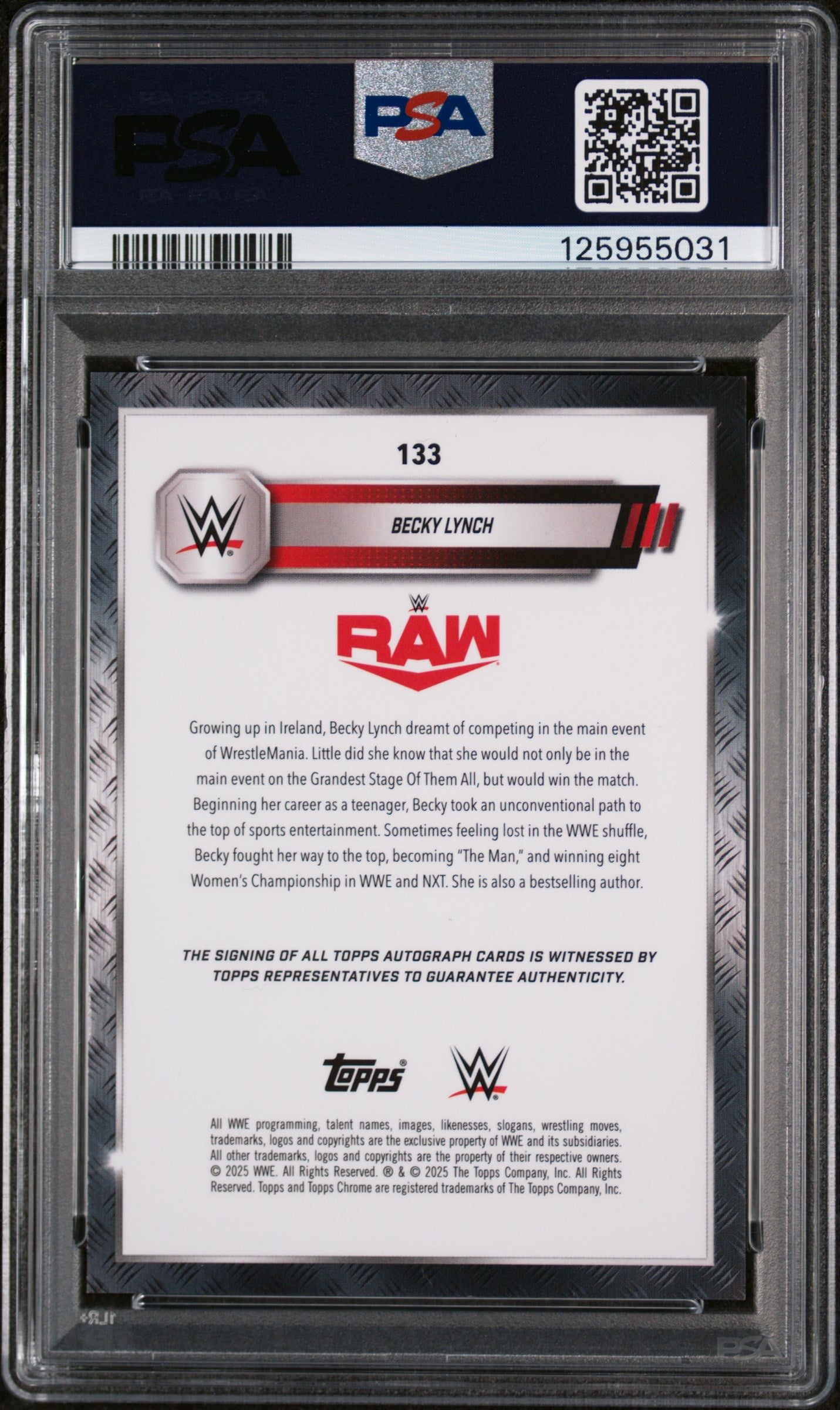 2025 Topps Chrome WWE Autograph-Gold Refractor Becky Lynch #133 /50 PSA 9