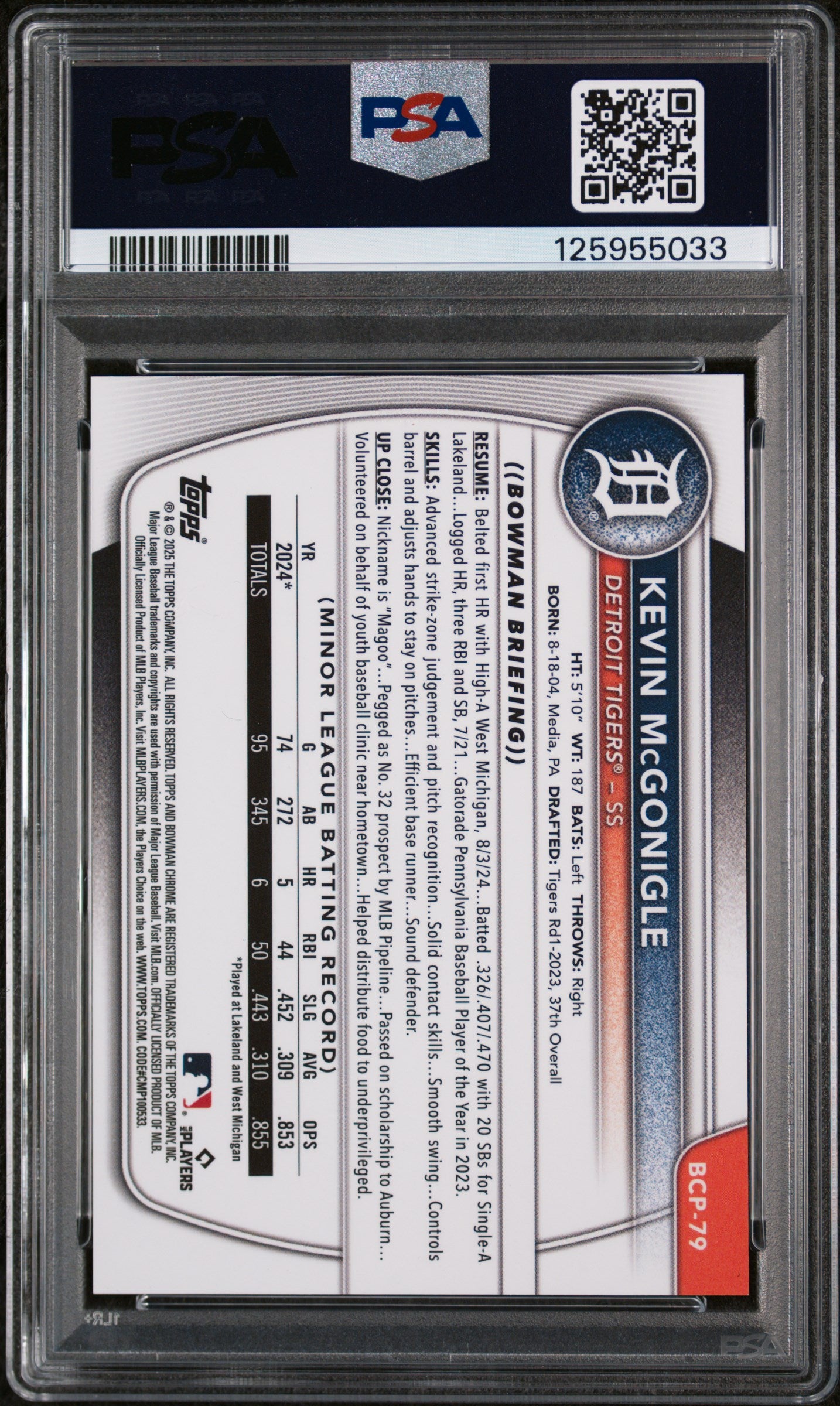 2025 Bowman Bowman Etched In Glass Variation Kevin Mcgonigle #BCP-79 PSA 10