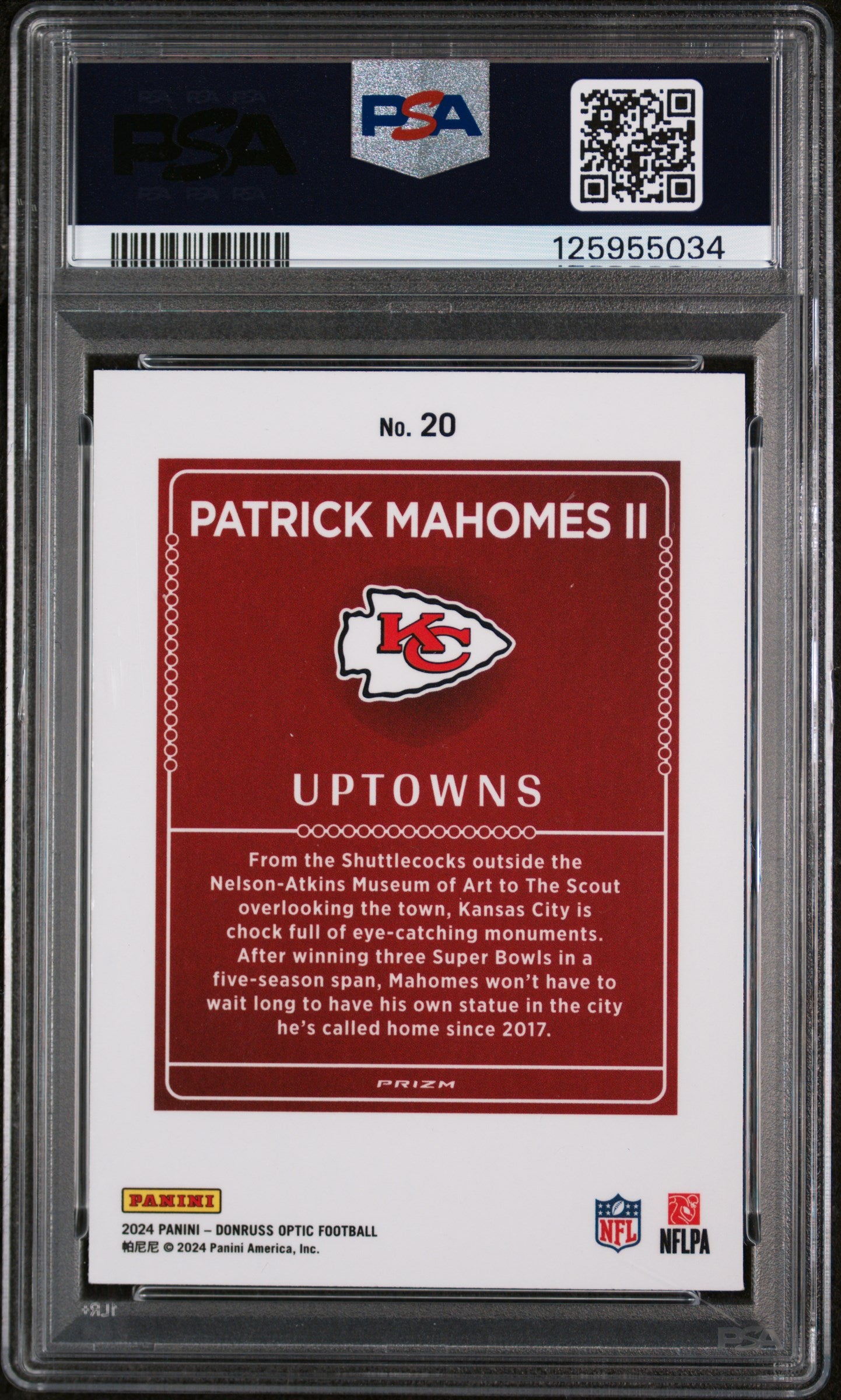 2024 Donruss Optic Uptowns Patrick Mahomes II #20 PSA 9