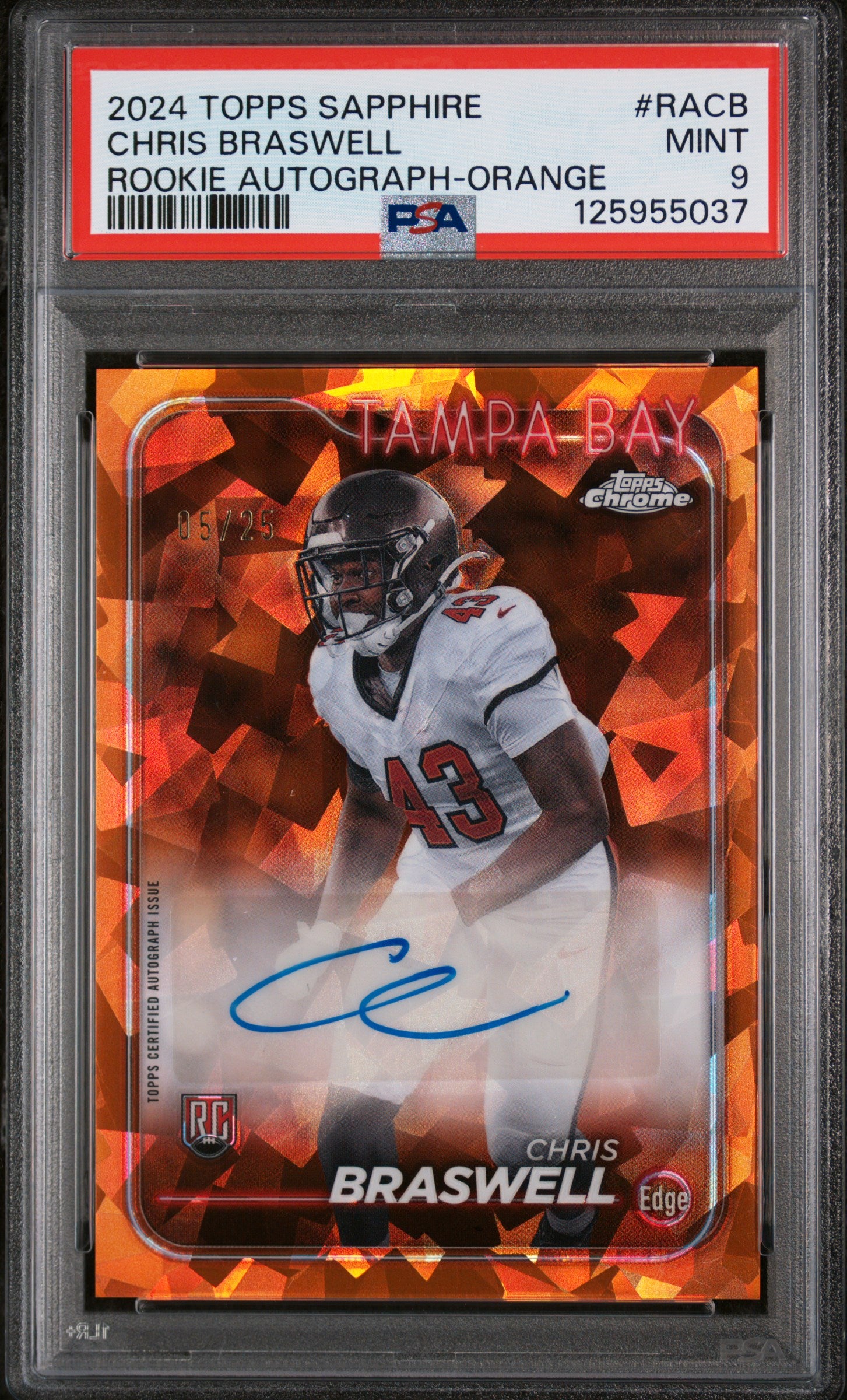 2024 Topps Chrome Sapphire Rookie Autographs Orange Chris Braswell #RACB /25 PSA 9