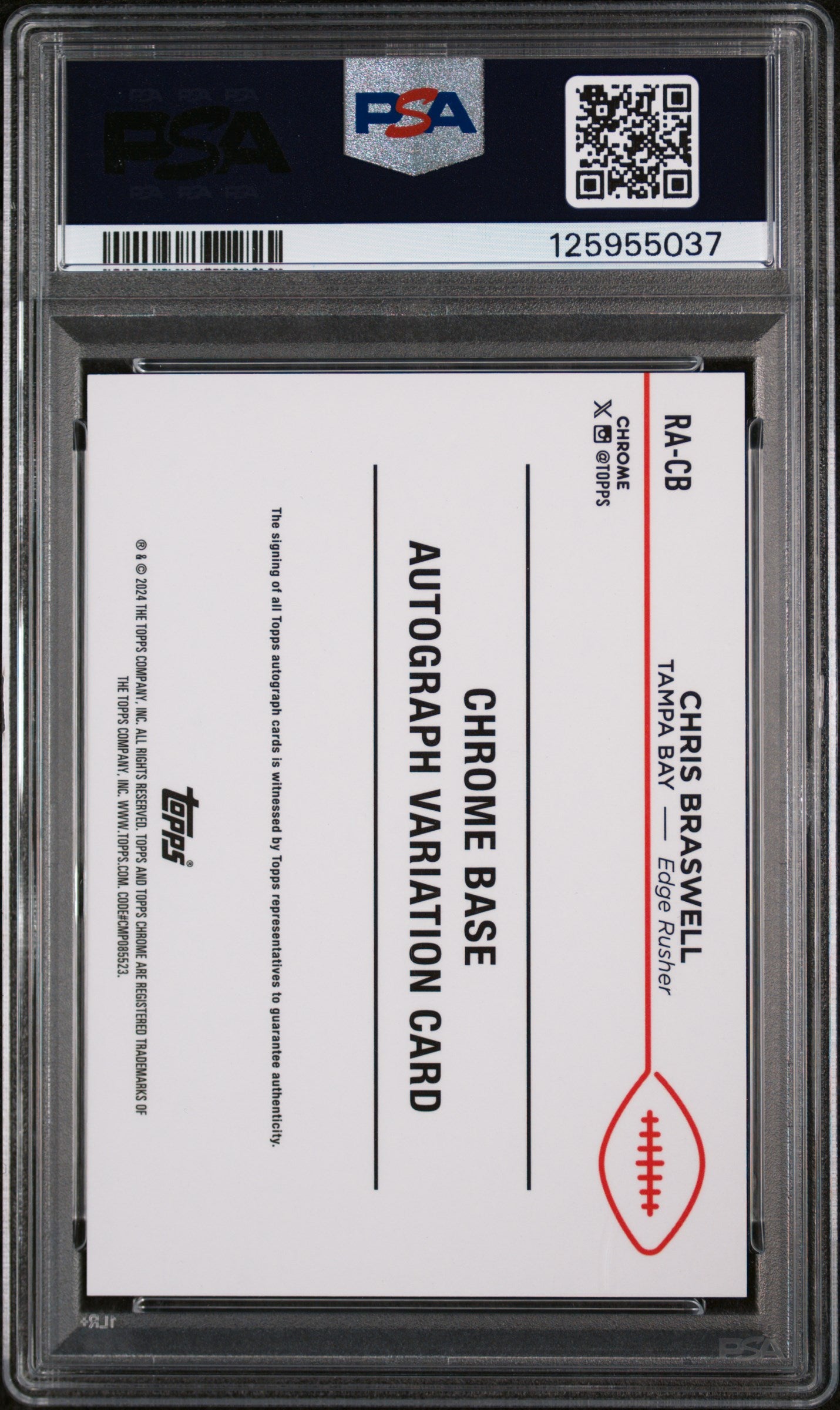 2024 Topps Chrome Sapphire Rookie Autographs Orange Chris Braswell #RACB /25 PSA 9