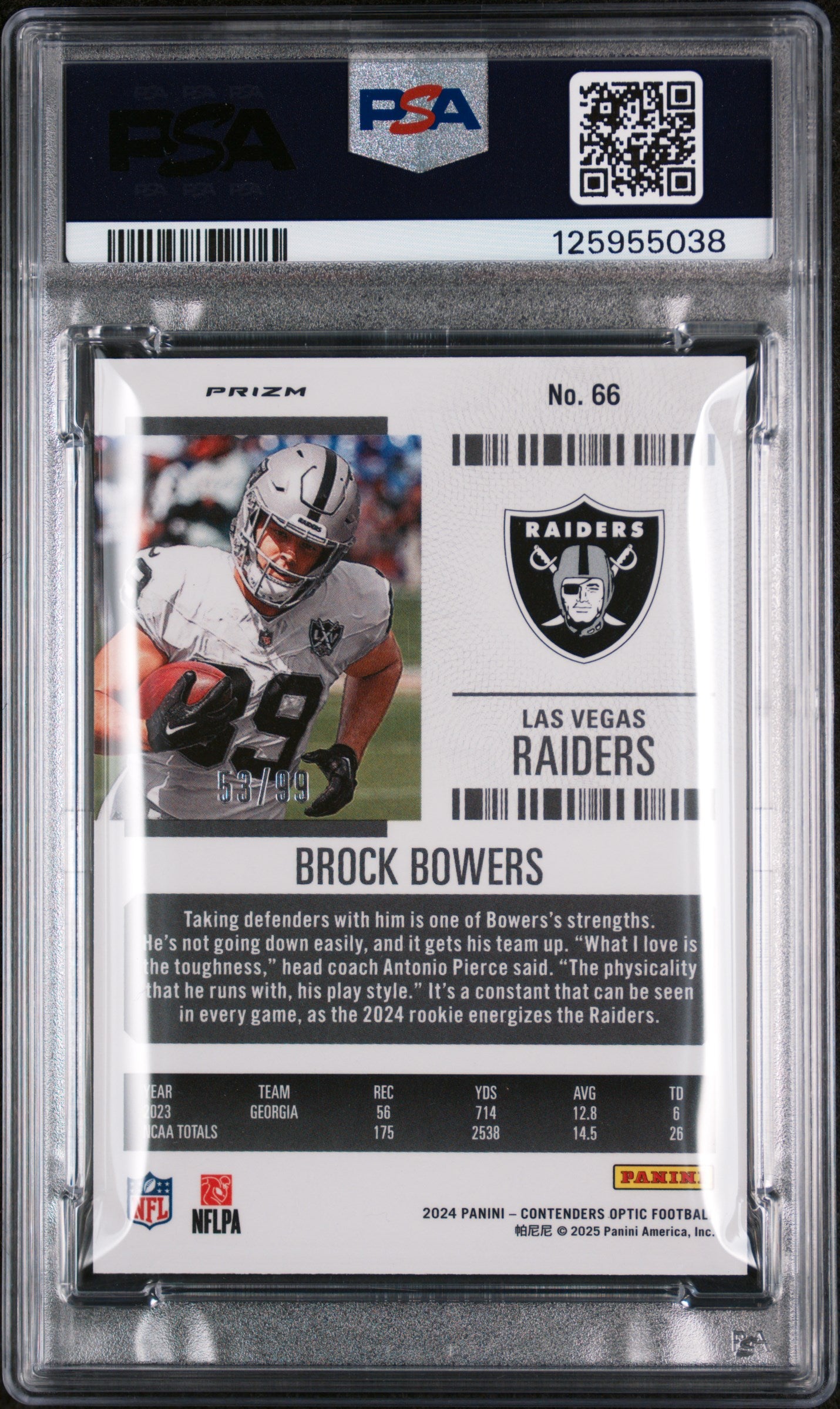 2024 Panini Contenders Optic Blue Brock Bowers #66 /99 PSA 9