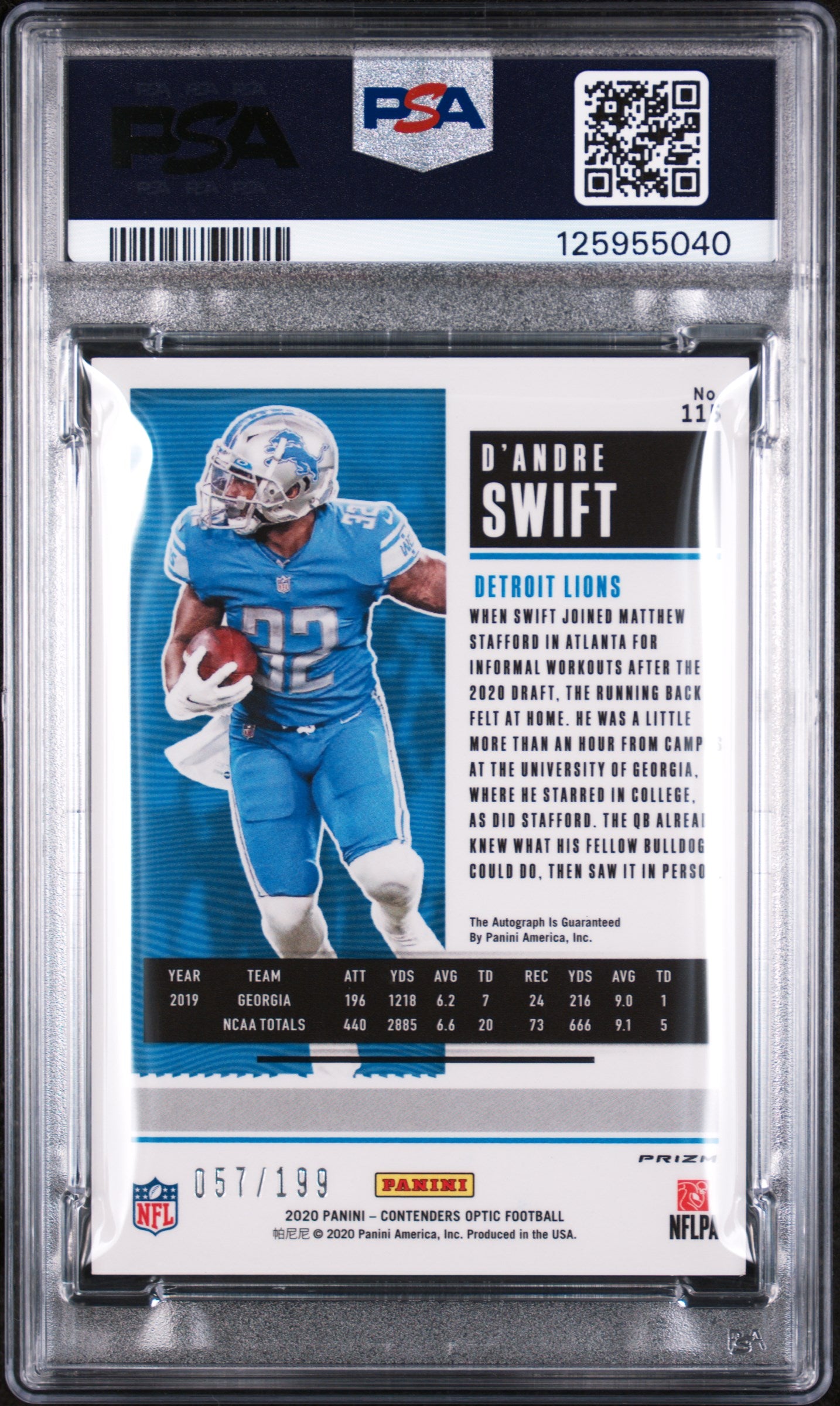 2020 Panini Contenders Optic Rookie Ticket Autograph Red D'Andre Swift #115 /199 PSA 9