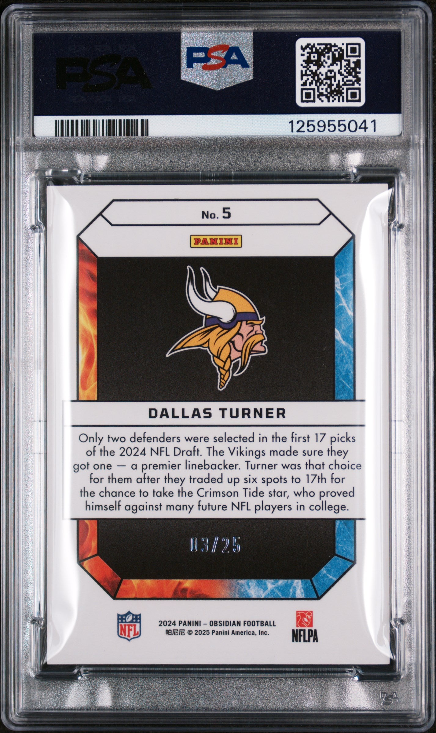 2024 Panini Obsidian Fire and Ice Blue Dallas Turner #5 /25 PSA 9