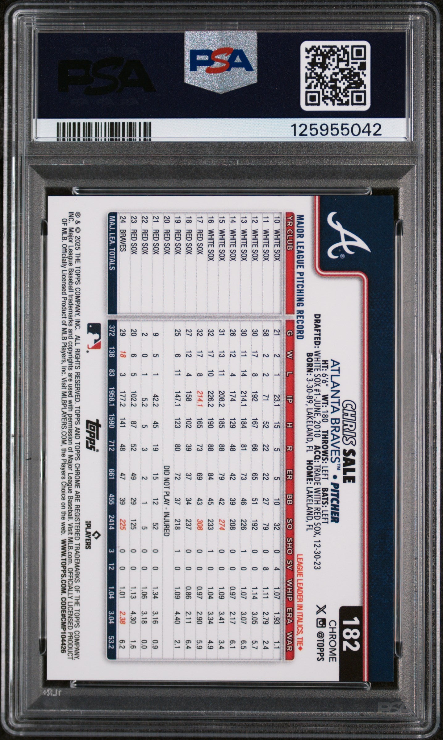 2025 Topps Chrome Orange Refractor Chris Sale #182 /25 PSA 9