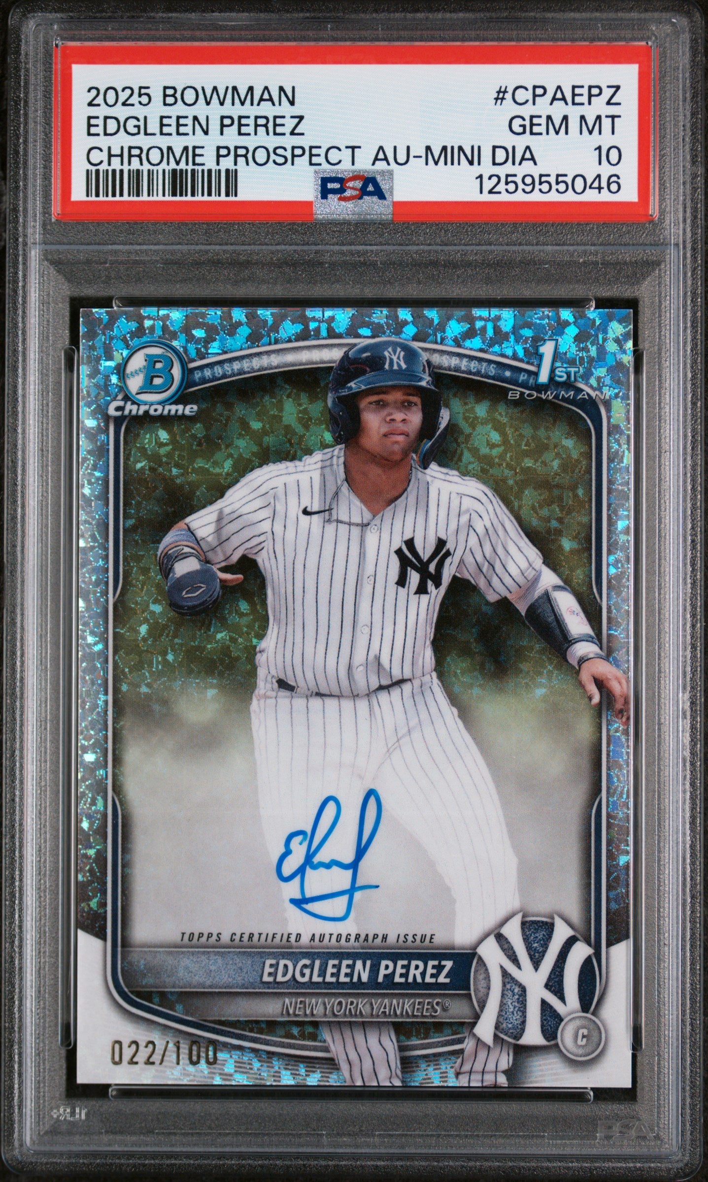 2025 Chrome Prospect Autographs Mini-Diamond Refractors Edgleen Perez #CPAEPZ /100 PSA 10
