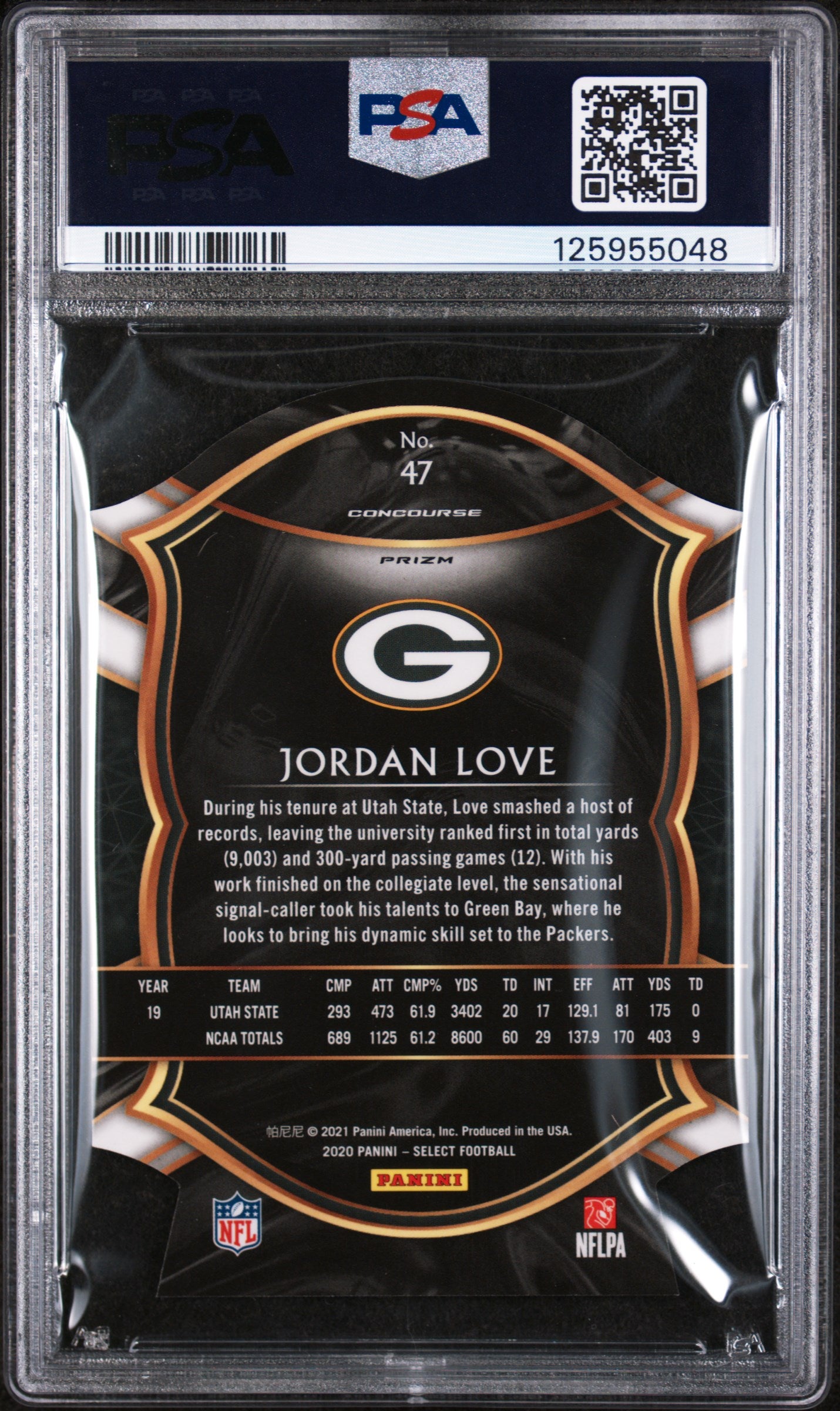 2020 Panini Select Concourse Blue Die Cut Prizm Jordan Love #47 PSA 10