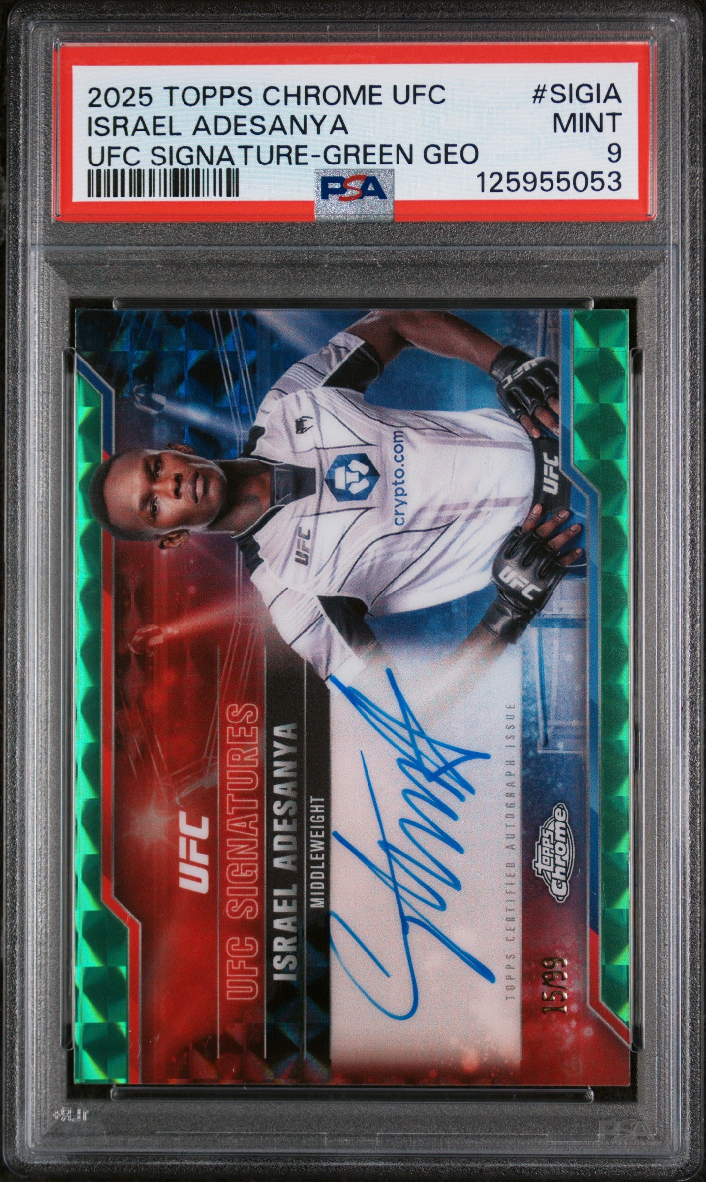 2025 Topps Chrome UFC Ufc Signatures Green Geometric Israel Adesanya #SIGIA /99 PSA 9