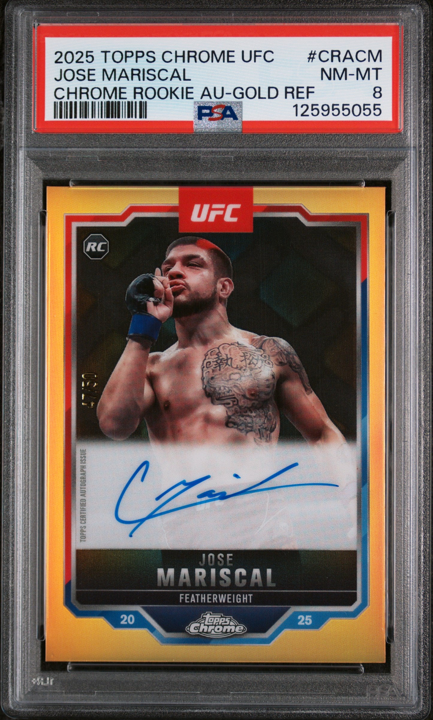 2025 Topps Chrome UFC Chrome Rookie Autographs Gold Refractor Jose Mariscal #CRACM /50 PSA 8