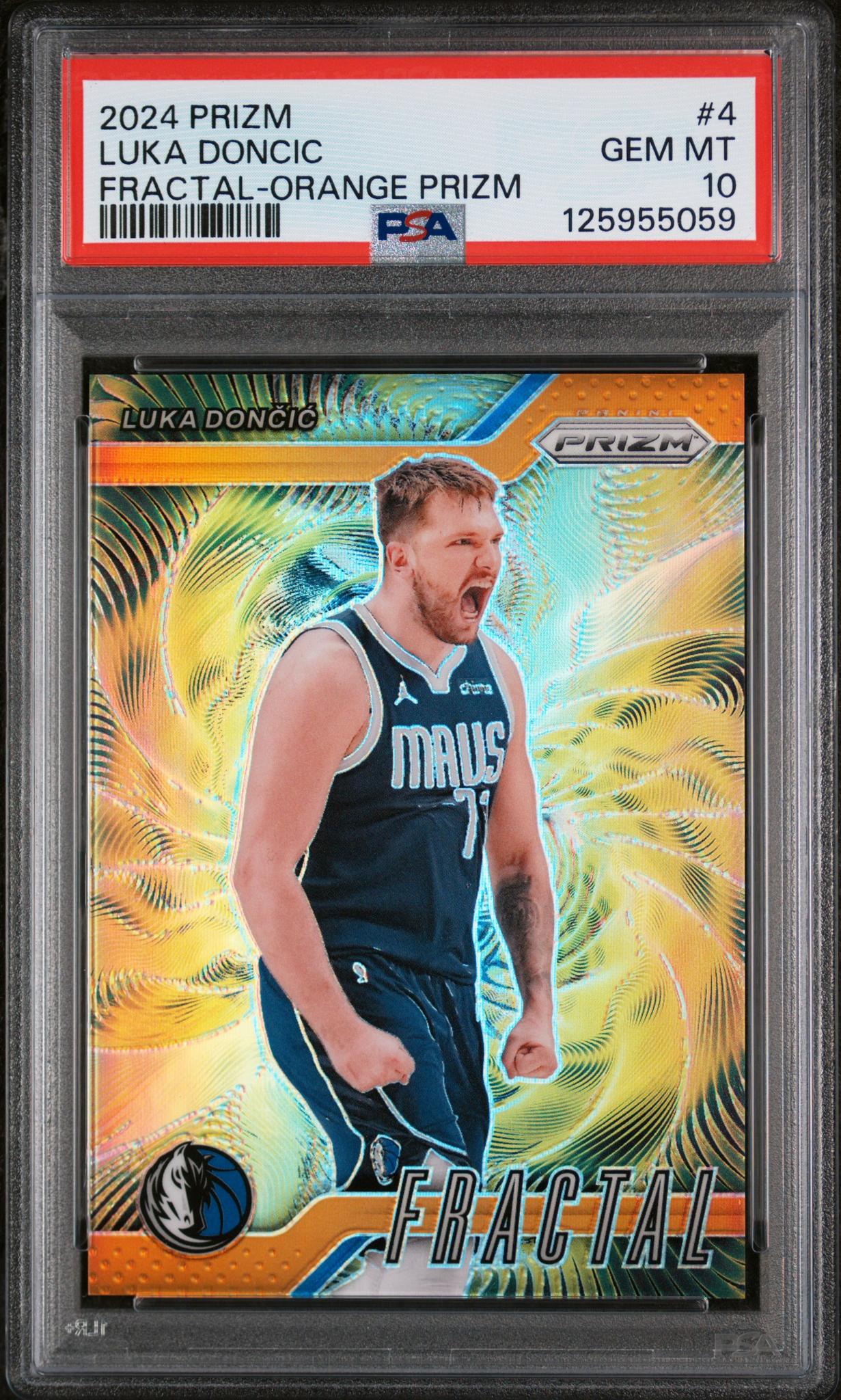 2024 Panini Prizm Fractal Orange Prizm Luka Doncic #4 /49 PSA 10