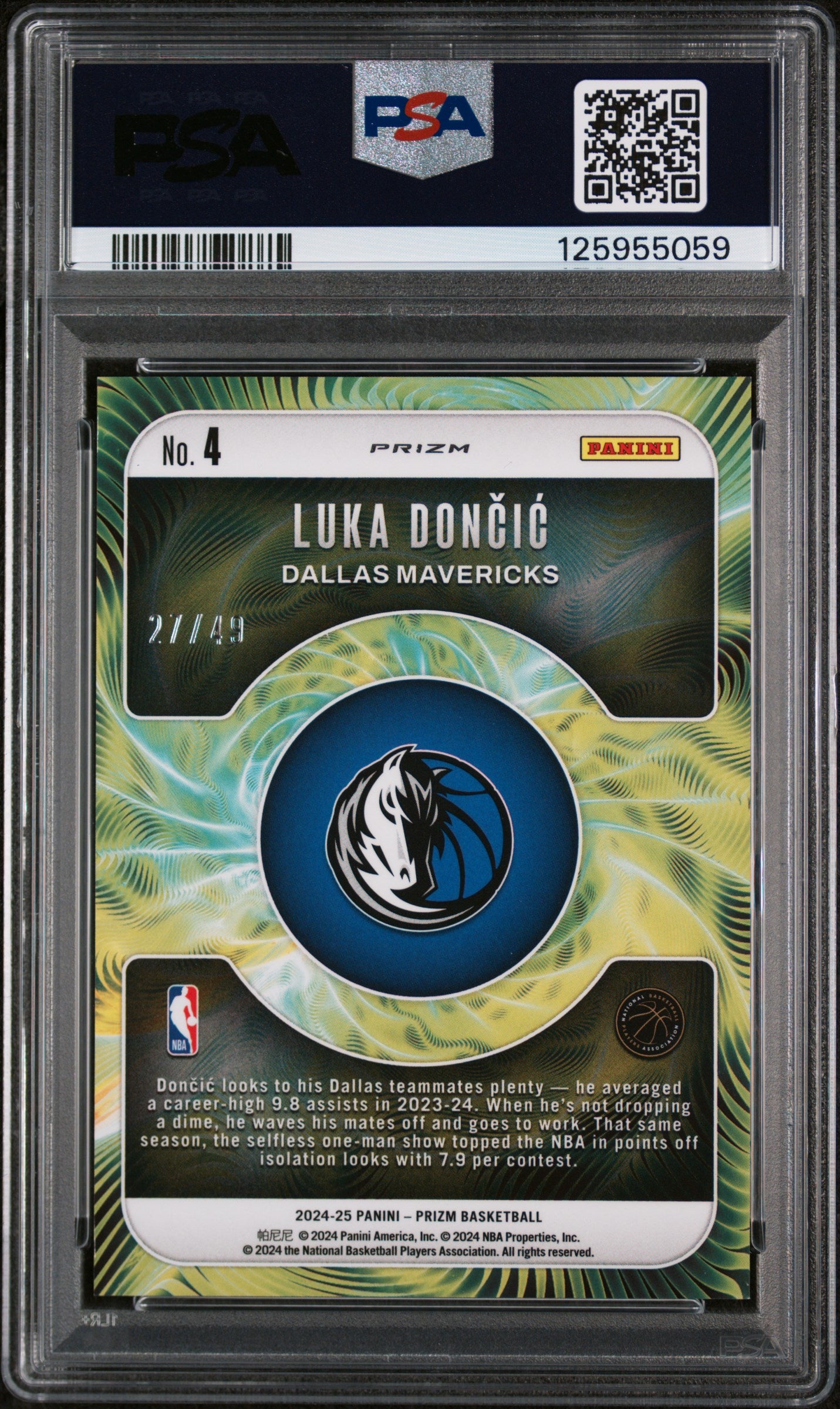 2024 Panini Prizm Fractal Orange Prizm Luka Doncic #4 /49 PSA 10