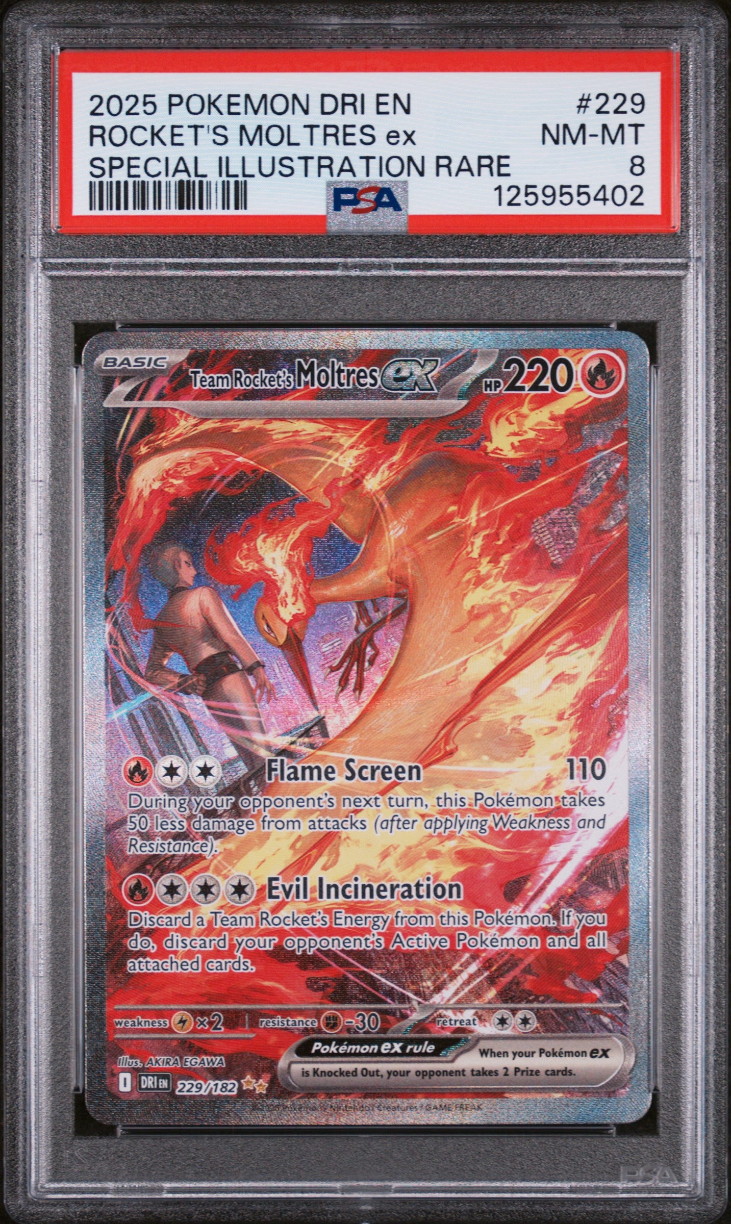 2025 Pokemon Scarlet and Violet Destined Rivals Special Illustration Rare Team Rocket’S Moltres Ex #229 PSA 8