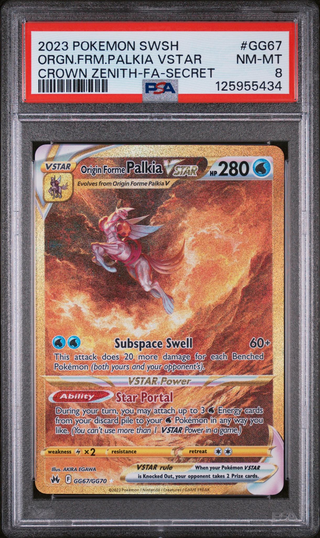 2023 Pokemon Sword and Shield Crown Zenith Galarian Gallery Secret Rare Origin Forme Palkia Vstar #GG67 PSA 8