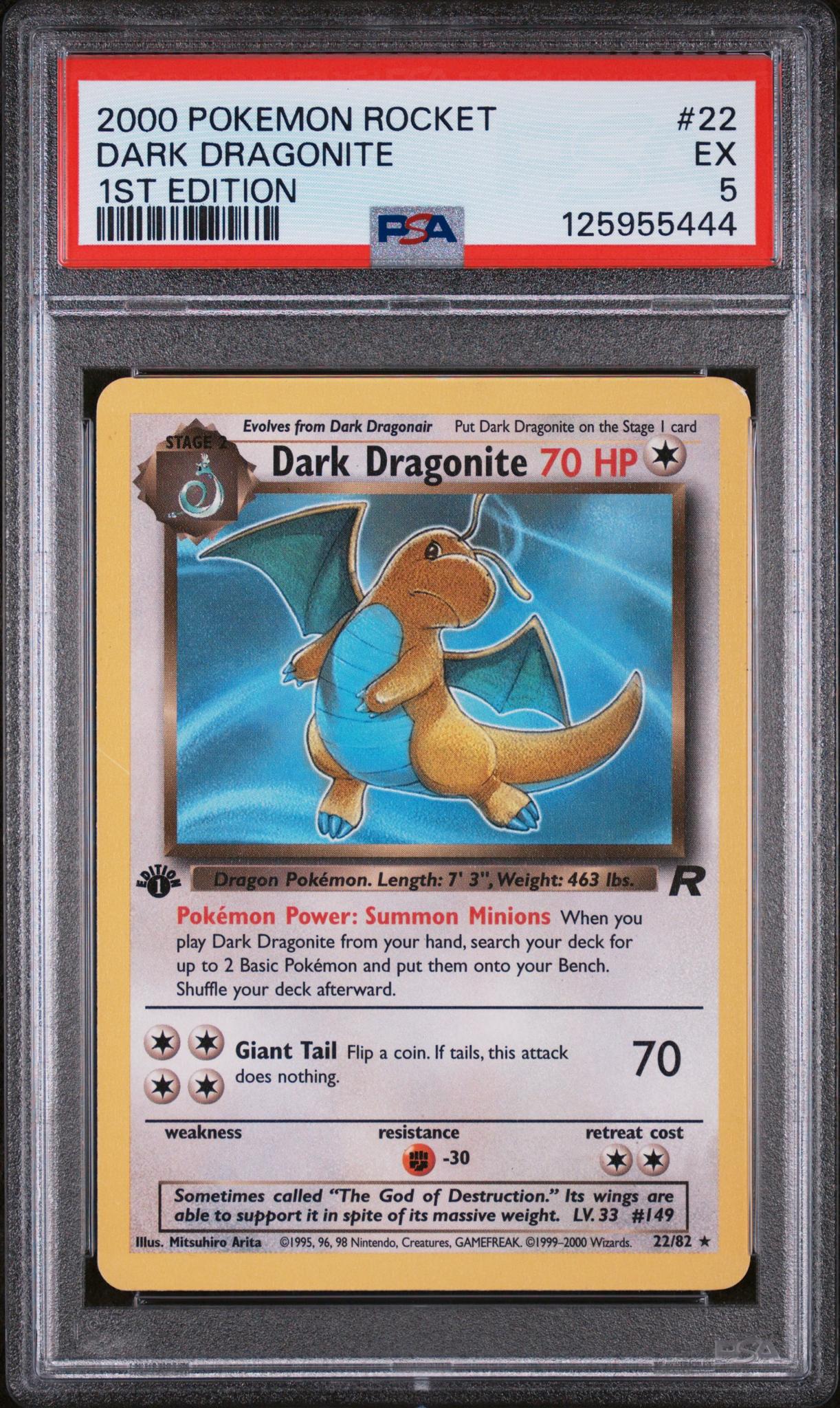 2000 Pokemon Team Rocket 1st Edition Dark Dragonite #22 PSA 5