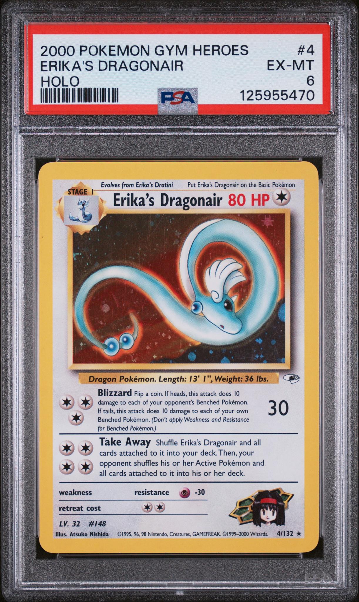 2000 Pokemon Gym Heroes Holo Erika's Dragonair #4 PSA 6