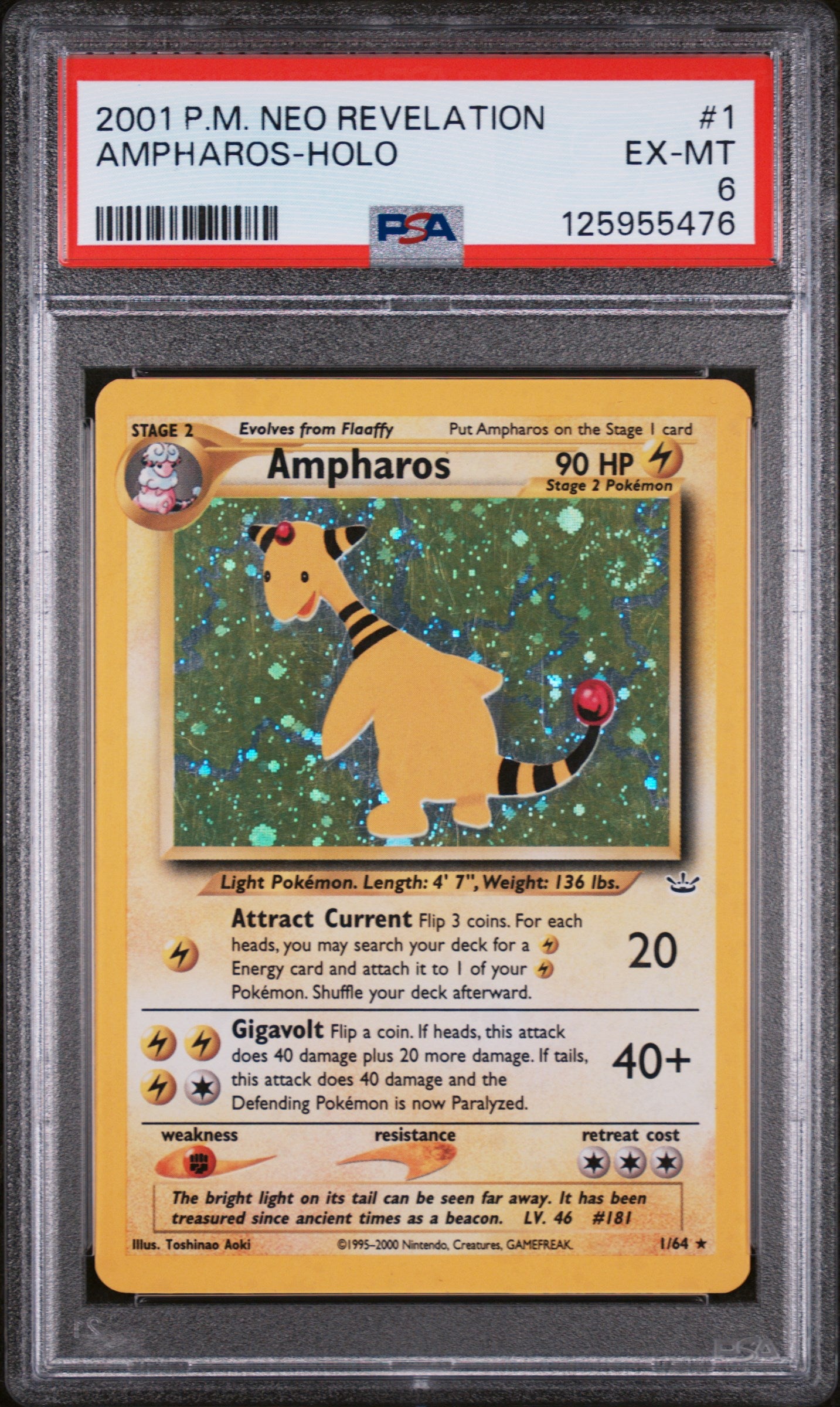 2001 Pokemon Neo Revelation Holo Ampharos #1 PSA 6
