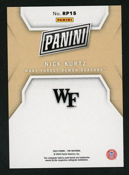 2023 Panini RP15 Nick Kurtz /50 Wake Forest Demon Deacons