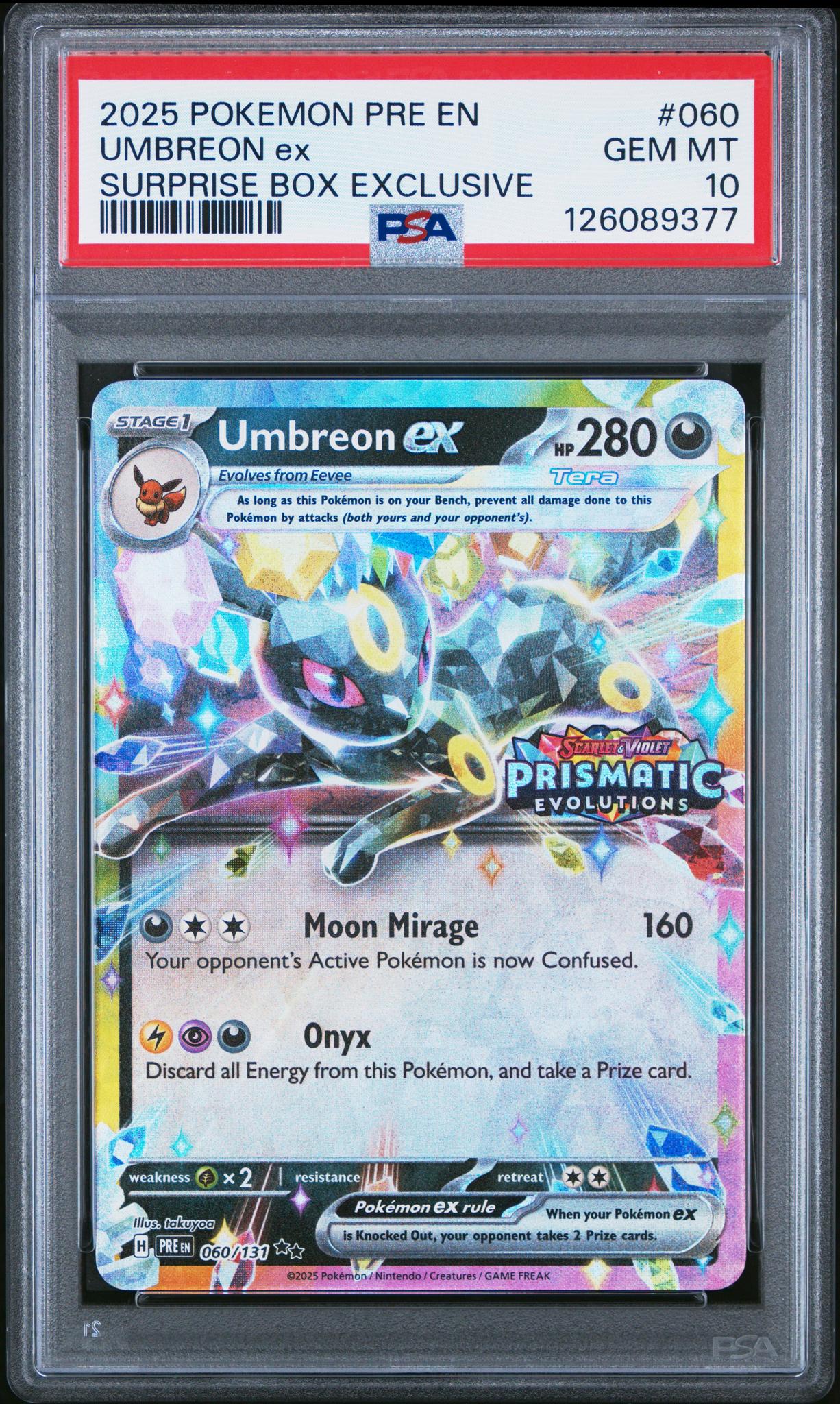 2025 Pokemon Scarlet and Violet Prismatic Evolutions Surprise Box Exclusive Umbreon Ex #60 PSA 10