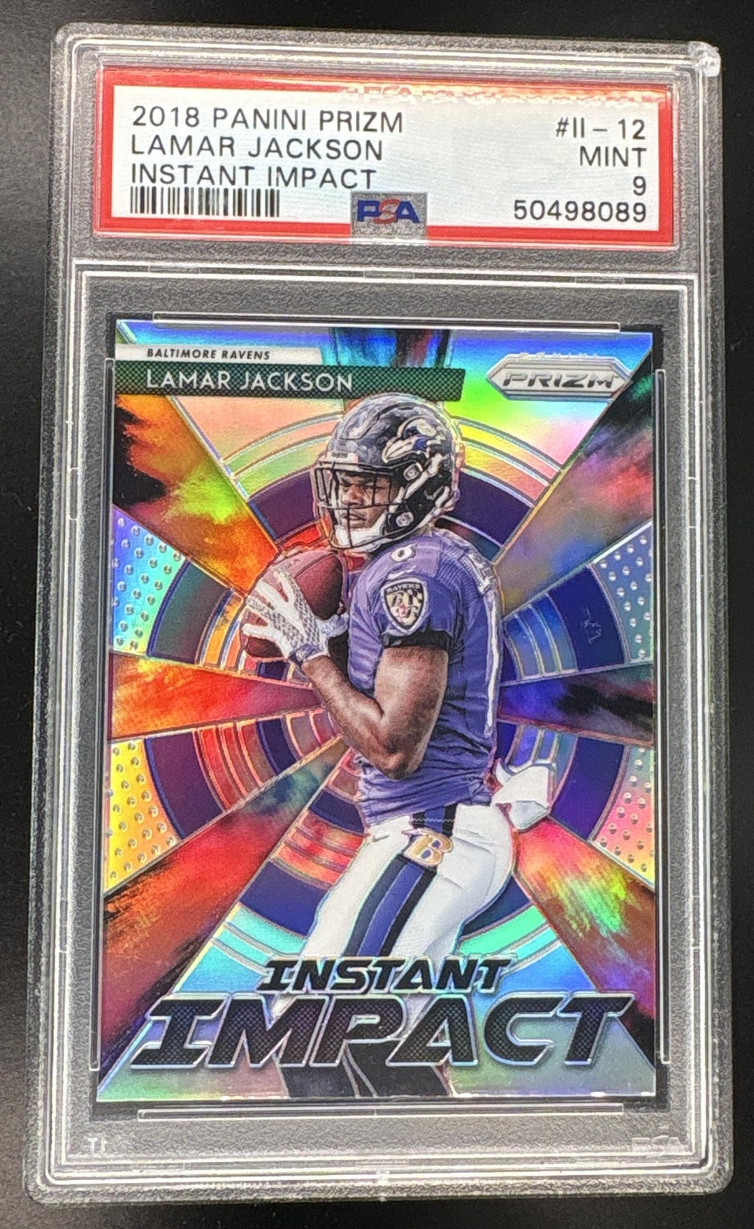 2018 Panini Prizm Instant Impact Silver Prizm Lamar Jackson #12 PSA 9